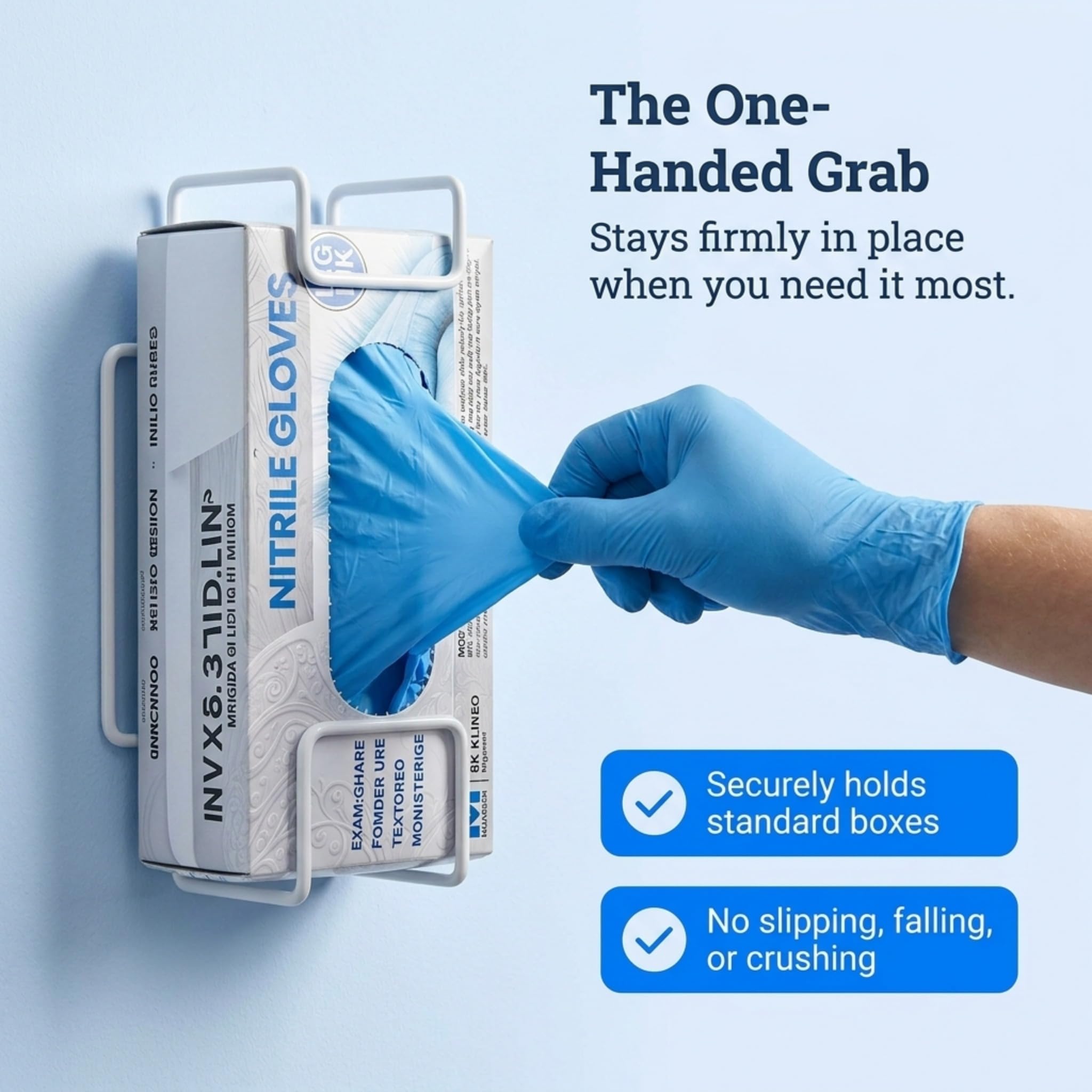 Disposable Glove and Facial Tissue Wire Rack, Dispenser, Wall Mount Design with Mounting Accessories Included, White Durable Metal Organizer Glove Holder for Home, Lab, Office and Food Service
