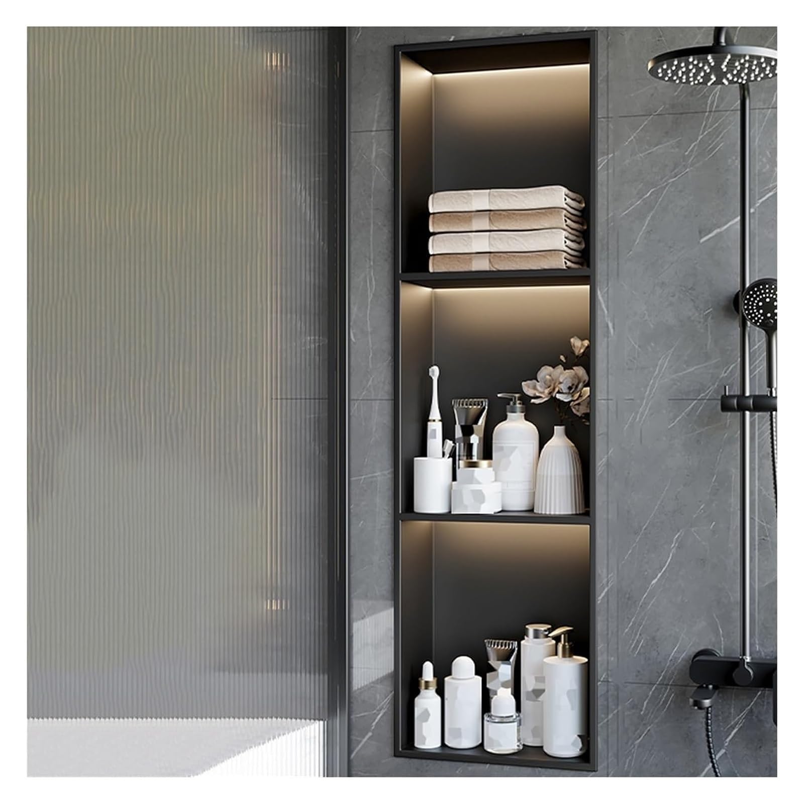 Niche encastrée pour shampooing et produits de douche avec lumières d'ambiance