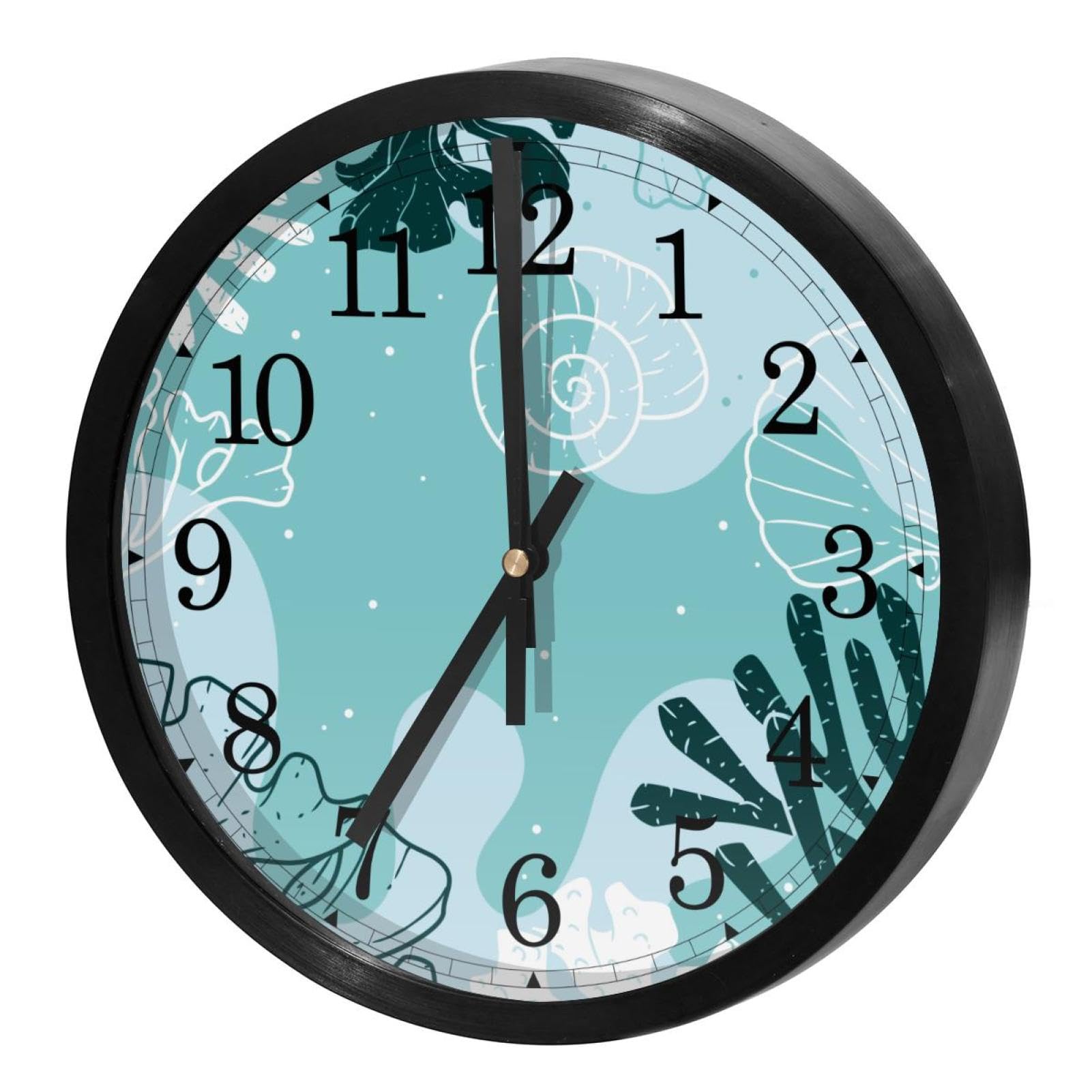 Horloge murale bleu corail à quartz silencieuse pour la cuisine et le bureau