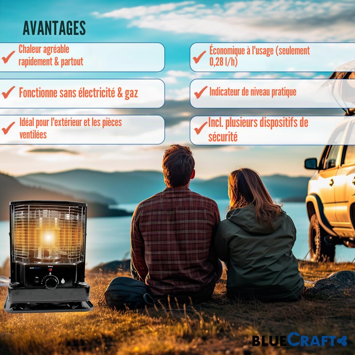 BlueCraft ZT-85 Poêle à pétrole avec pompe manuelle pour pétrole L | Four de secours | Chauffage de camping | Chauffage de secours sans électricité | Four à mèche