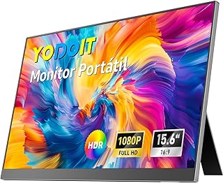 Yodoit Monitor portátil, pantalla IPS FHD de 15.6 pulgadas 1920×1080P con soporte, conectividad USB-C y HDMI, altavoces integrados, para portátil/PC/Mac/PS3/4/5/Xbox