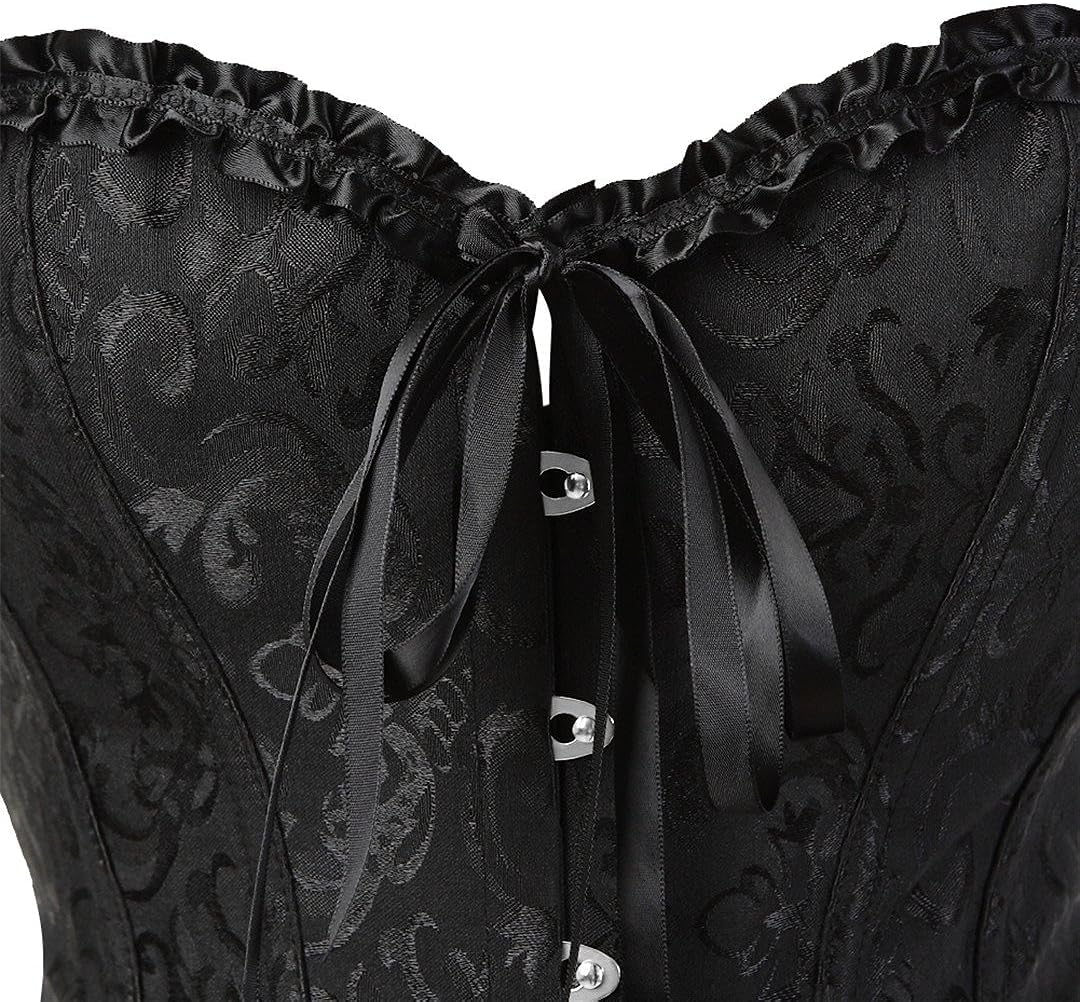 BIFANXI® Women's Corsets Lace Up Overbust Corset | Bustier Lingerie Satin Floral Bustier Bodyshaper Top | Black - 3XL - Image 5 thumbnail