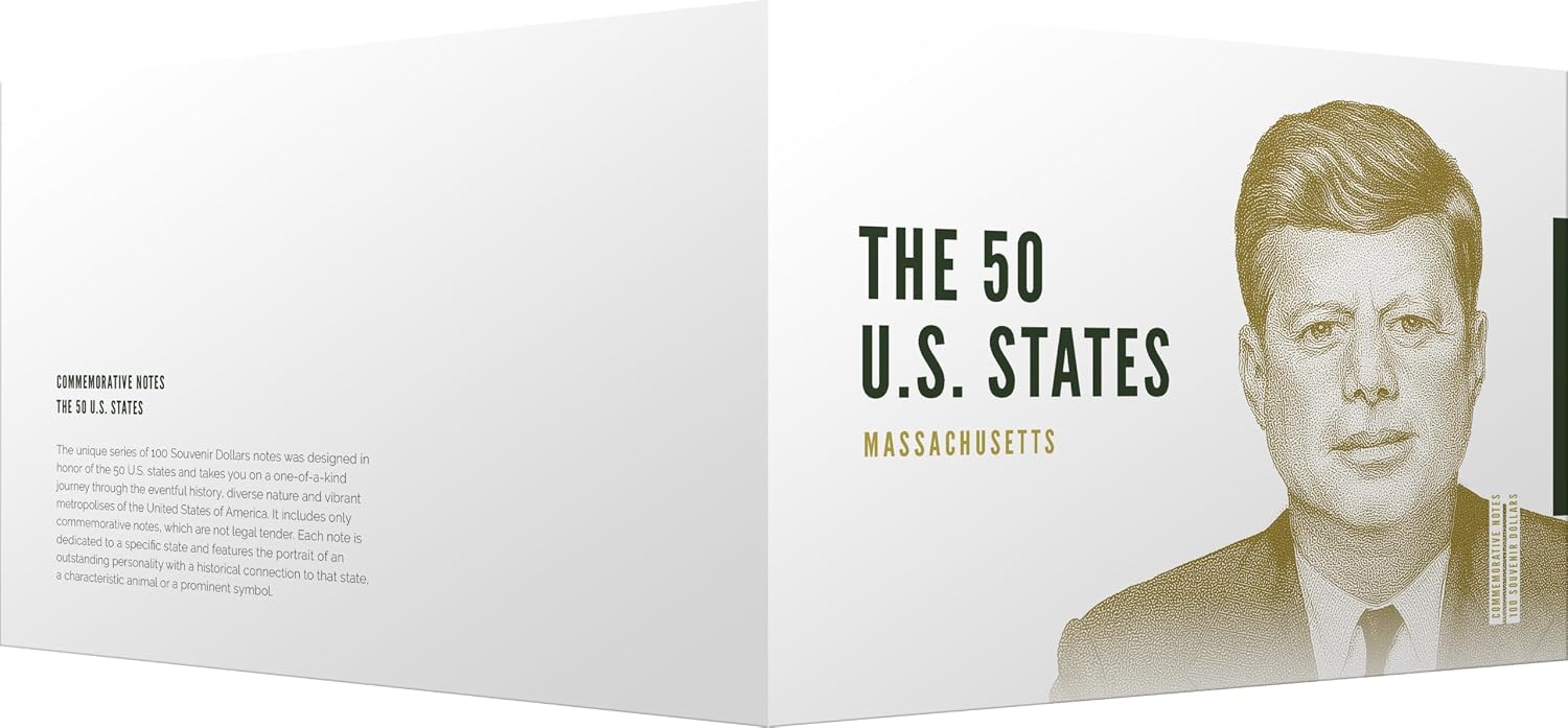 MPACTO COLECCIONABLES | Massachusetts Souvenir Dollar Note – Novelty Collectible Banknote with UV Details (Not Legal Tender), Part of The 50 U.S. States Commemorative Collection