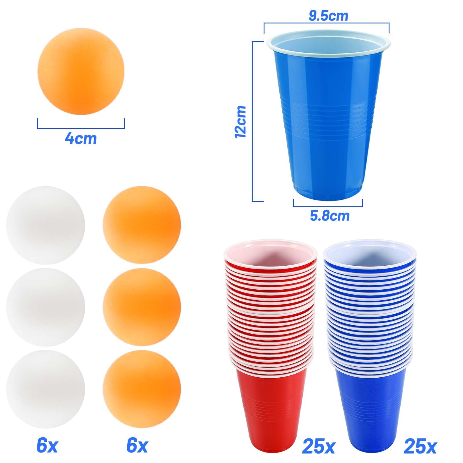 Litimkat Set di Bicchieri da Birra Pong, 50 Bicchieri Beer Pong(500ml) e 12 Palline da P ing Pong, Bicchieri riutilizzabili, per Giochi di bevute, Feste, Compleanni, Festival, Matrimoni, Campeggio