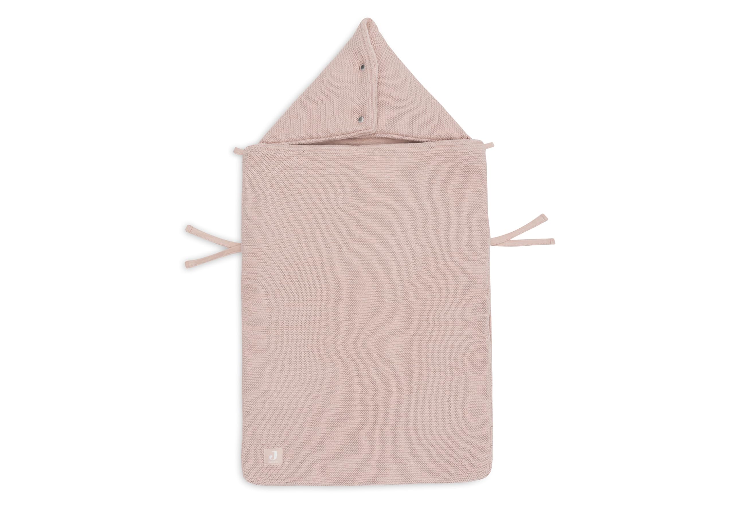 Jollein Fußsack Basic Knit – Wild Rose – Für Babyschale Kinderautositz Gruppe 0+ und Kinderwagen – Für 3-Punkt- und 5-Punkt-Gurt – Strickmuster und Fleecefutter