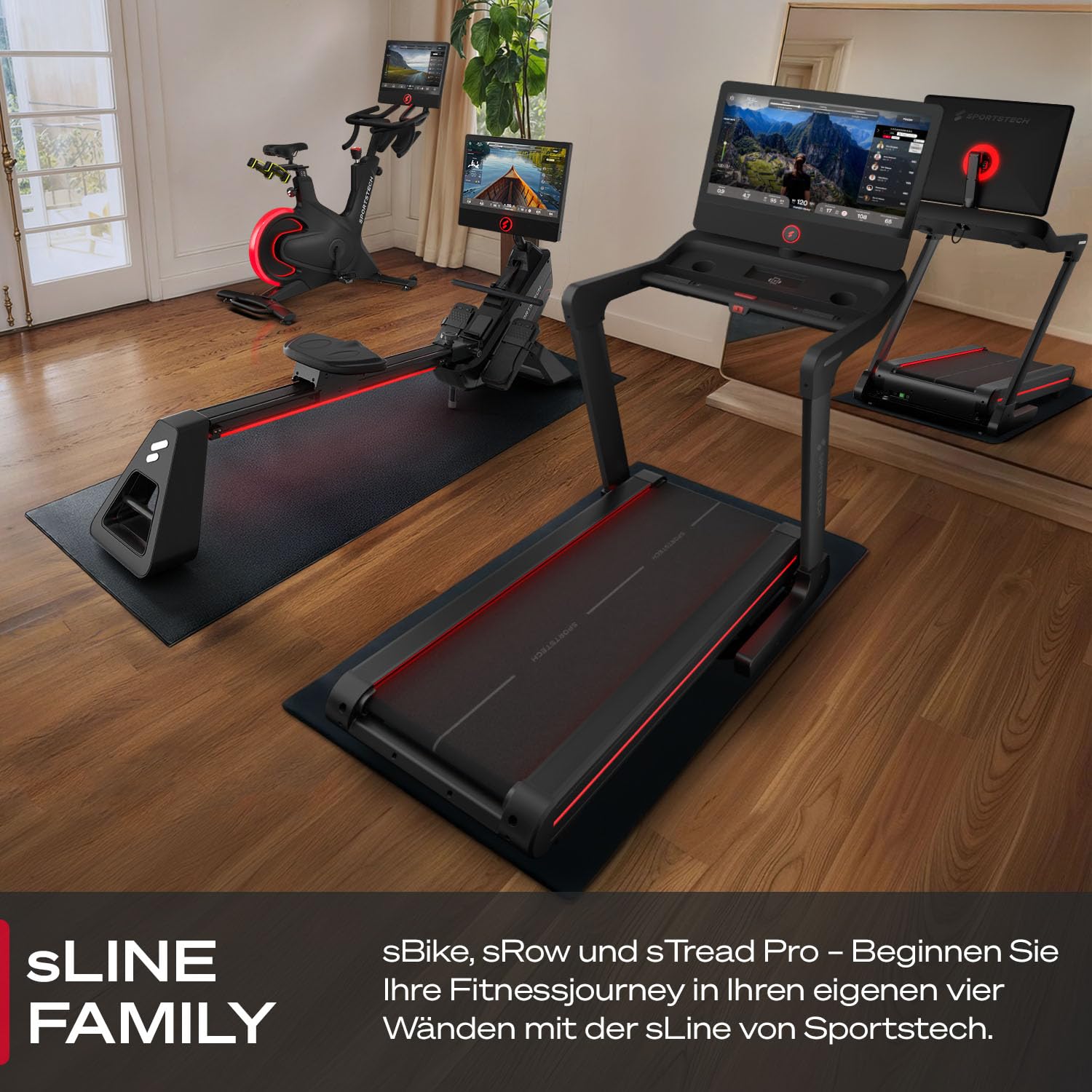 Sportstech Heimtrainer + 21.5" Touch Display - Deutsche Qualitätsmarke - APP mit Live Workouts & Kursen Fitnessbike mit patentierter LED Technologie, Ergometer, sBike