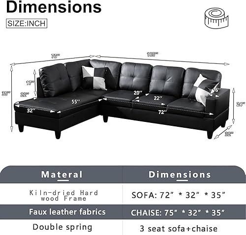 Miniatura 2 de Juego de sofá modular en forma de L de 5 asientos lujosos de piel sintética para sala de estar, diván orientado a la izquierda con almohadas, diseño
