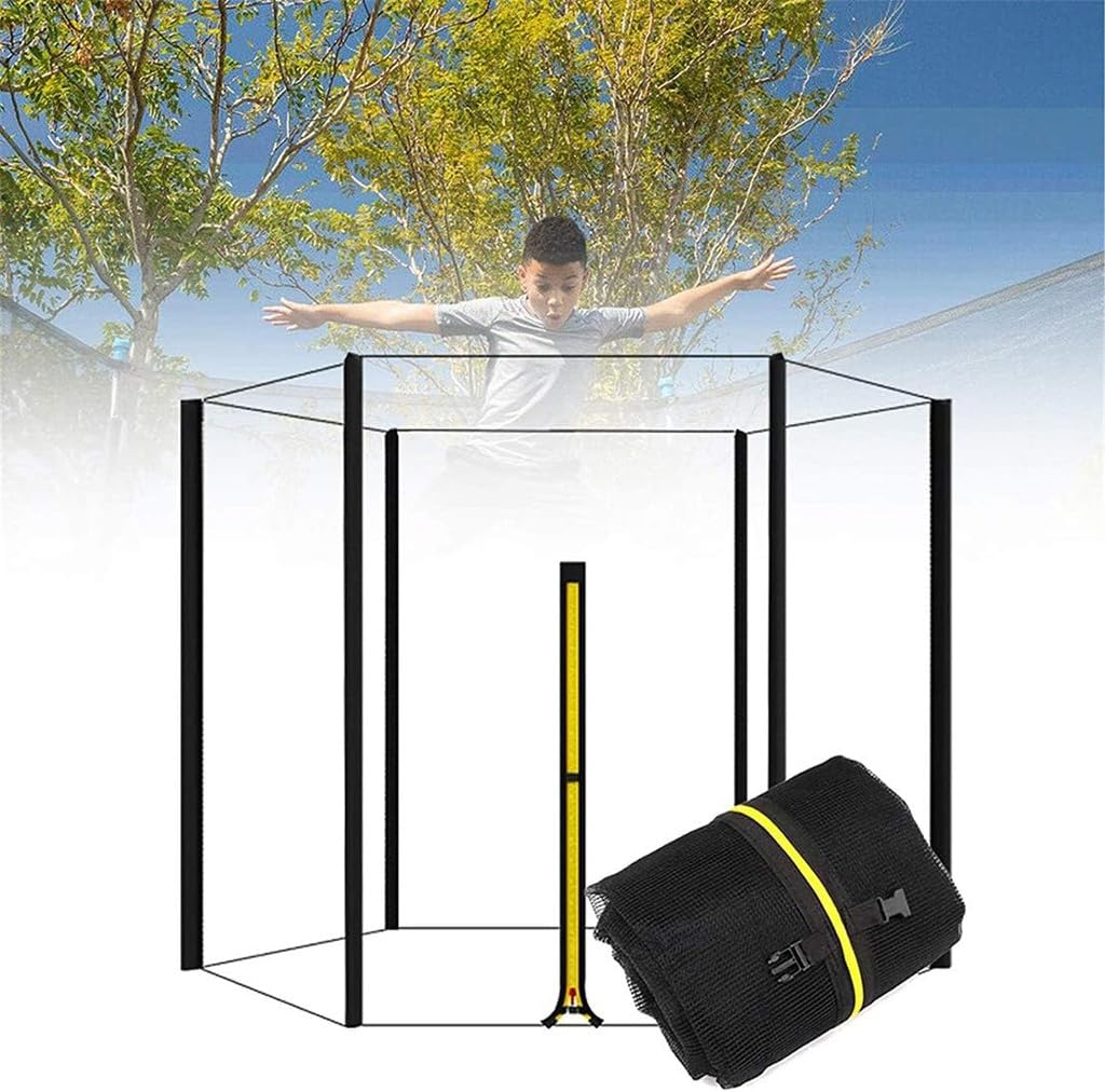 AOBUJDUB Trampoline Net Replacement with 6 Plastic Pole Covers, 6 8 10 12 13 14FT Weather-Resistant Trampoline Netting Replacement with Zipped Entrance(12ft-6 poles)
