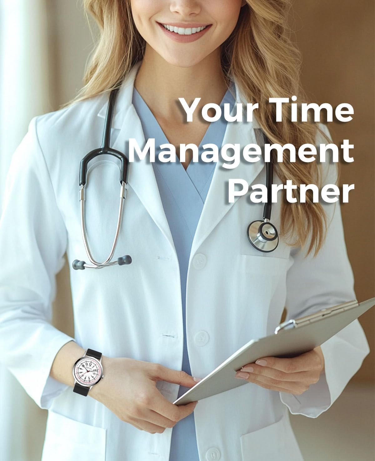 Nurse Watch Pulsometer Unisex, 50M Waterproof Watches for Swimming 12/24 Hour Military Time Luminouse Easy Read Dial - Image 7