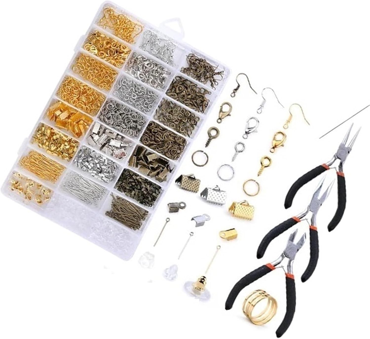 Metal Jewelry Repair Findings Kit Alloy Findings Set Jewelry Making Tools - Complete Jewelry Repair Kit with Copper Wire, Open Jump Rings, and Earring Hooks(Color08)