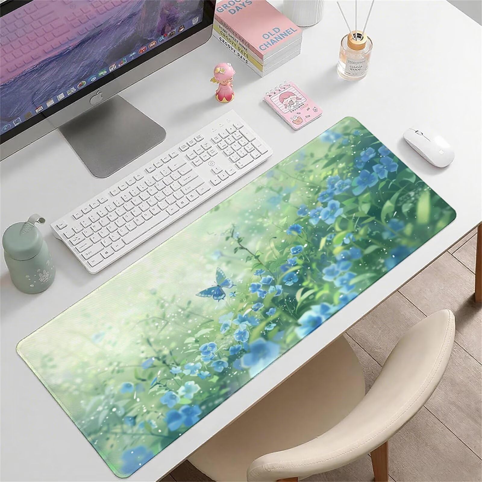 Zielona podkładka pod mysz XXL 1400 x 600 x 3 mm motyl pod rękę akcesoria biurowe antypoślizgowa gumowa podstawa i szyte krawędzie podkładka pod mysz dla graczy do dekoracji biura dekoracyjnego