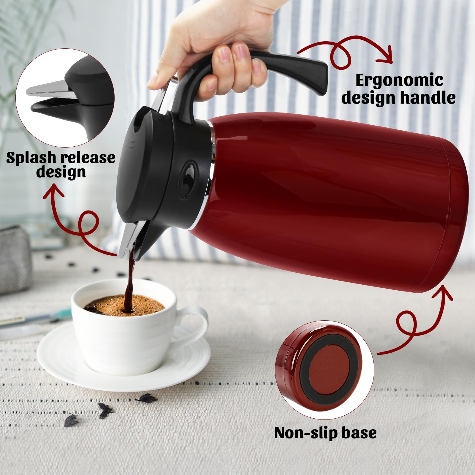 Jarra térmica de café de 70 onzas, termo de acero inoxidable de 2 litros para bebidas calientes, jarra al vacío de doble pared para líquidos calientes, termo de té grande para el hogar, escuela,