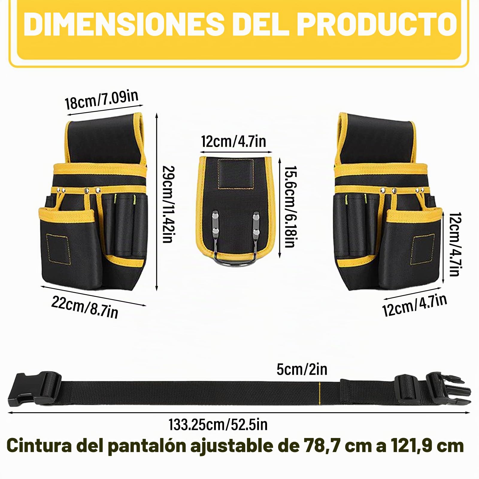 Cinturón de Herramientas con 26 Bolsillos y 1 Portamartillo Anillo Magnética Cinturon Portaherramientas Cinturon Herramientas Electricista Ajustables y Desmontables para Carpintero Construcción