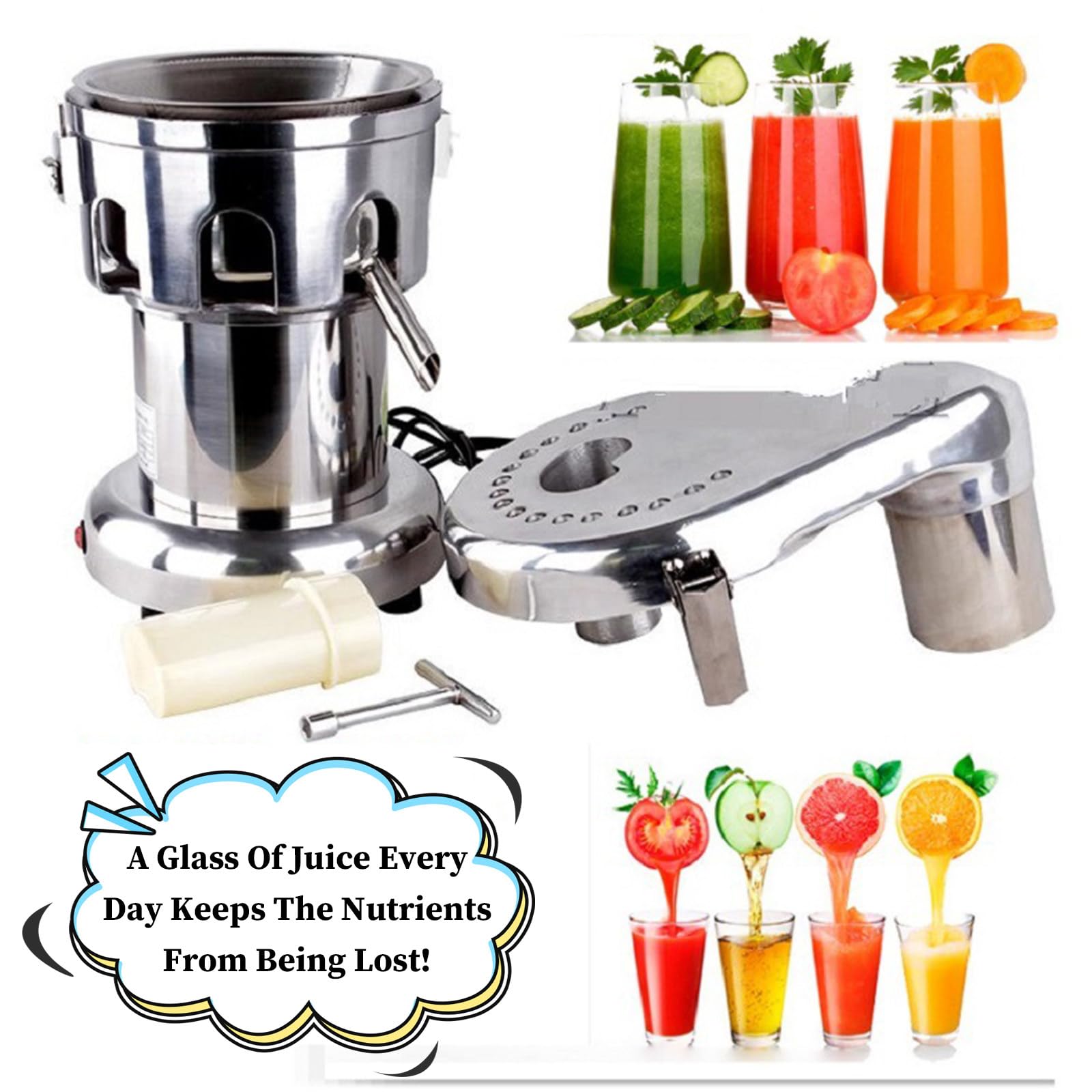 Estrattore di Succo Commerciale, Macchina per Succhi Centrifuga 550W, con la separazione a Basso Rumore e del residuo del Succo, per Succo di Arancia, Limone, Mela, Carota