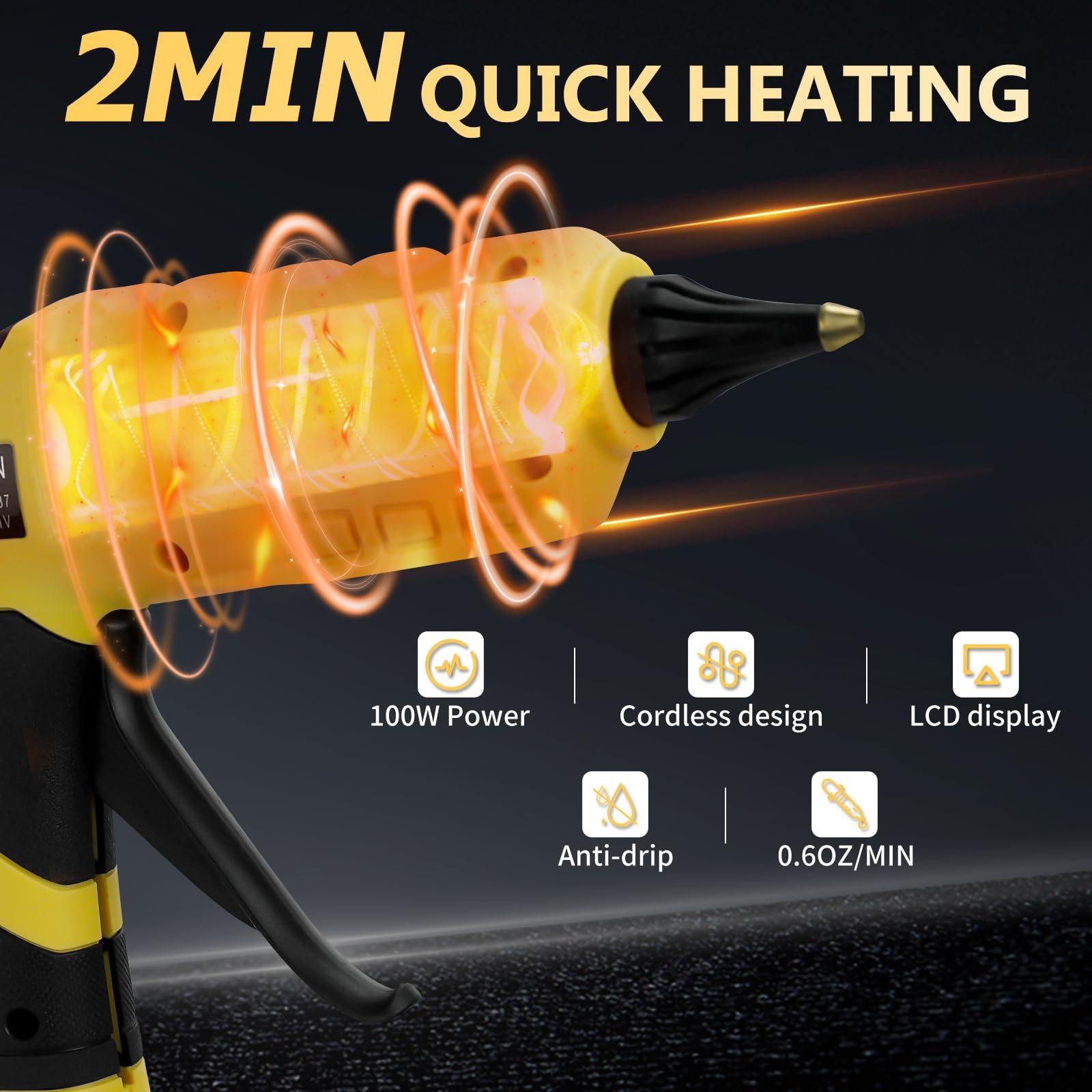 Pistola per colla a caldo senza fili per DeWalt, batteria da 20 V, 100 W, LED digitale, senza fili, con 10 bastoncini di colla, pistola per colla portatile resistente per fai da te, artigianato (senza