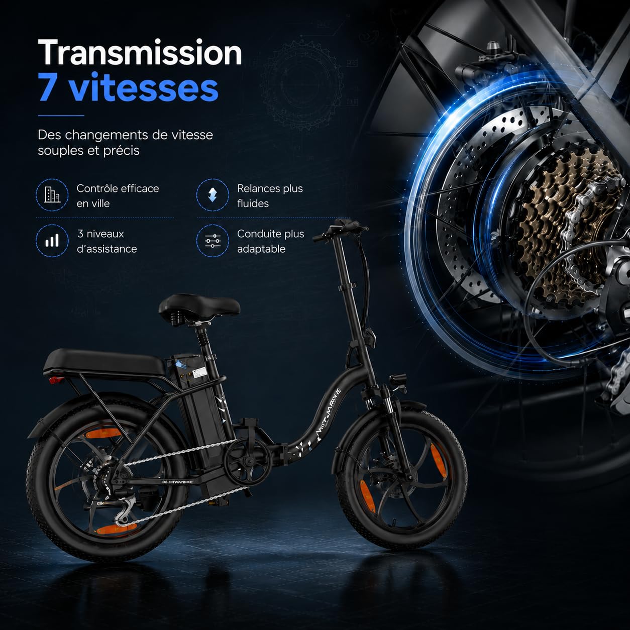 Bici Elettrica Pieghevole ，250W E-Bike da 48V 16AH 80-100KM biciclette pieghevoli elettriche，per adulti Bicicletta Elettrica con Ammortizzatore e Cambio 7 Velocità per Uomo Donna