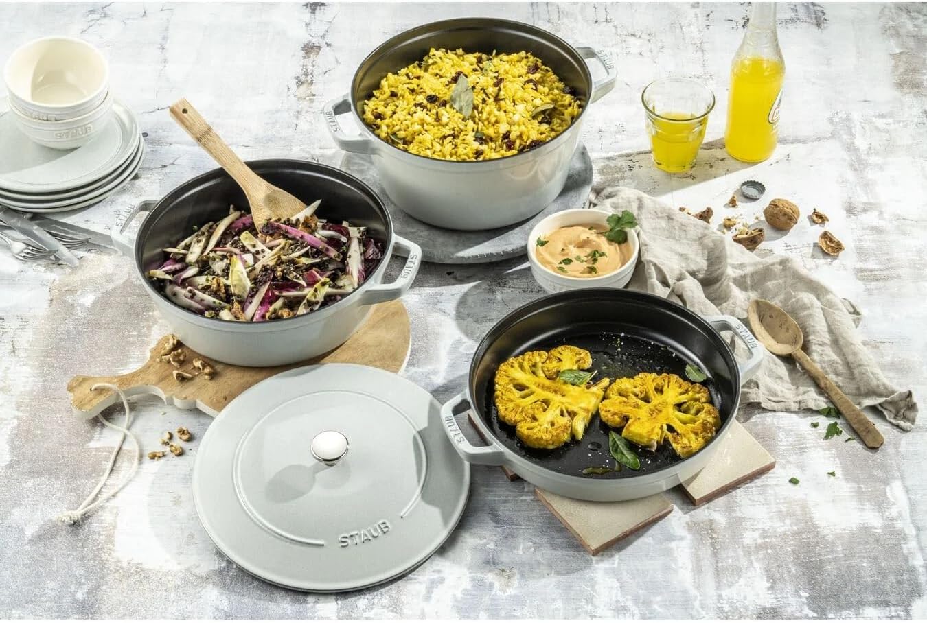 STAUB La Cocotte Cast Iron Round Saucepan Set with White Truffles, Set of 3