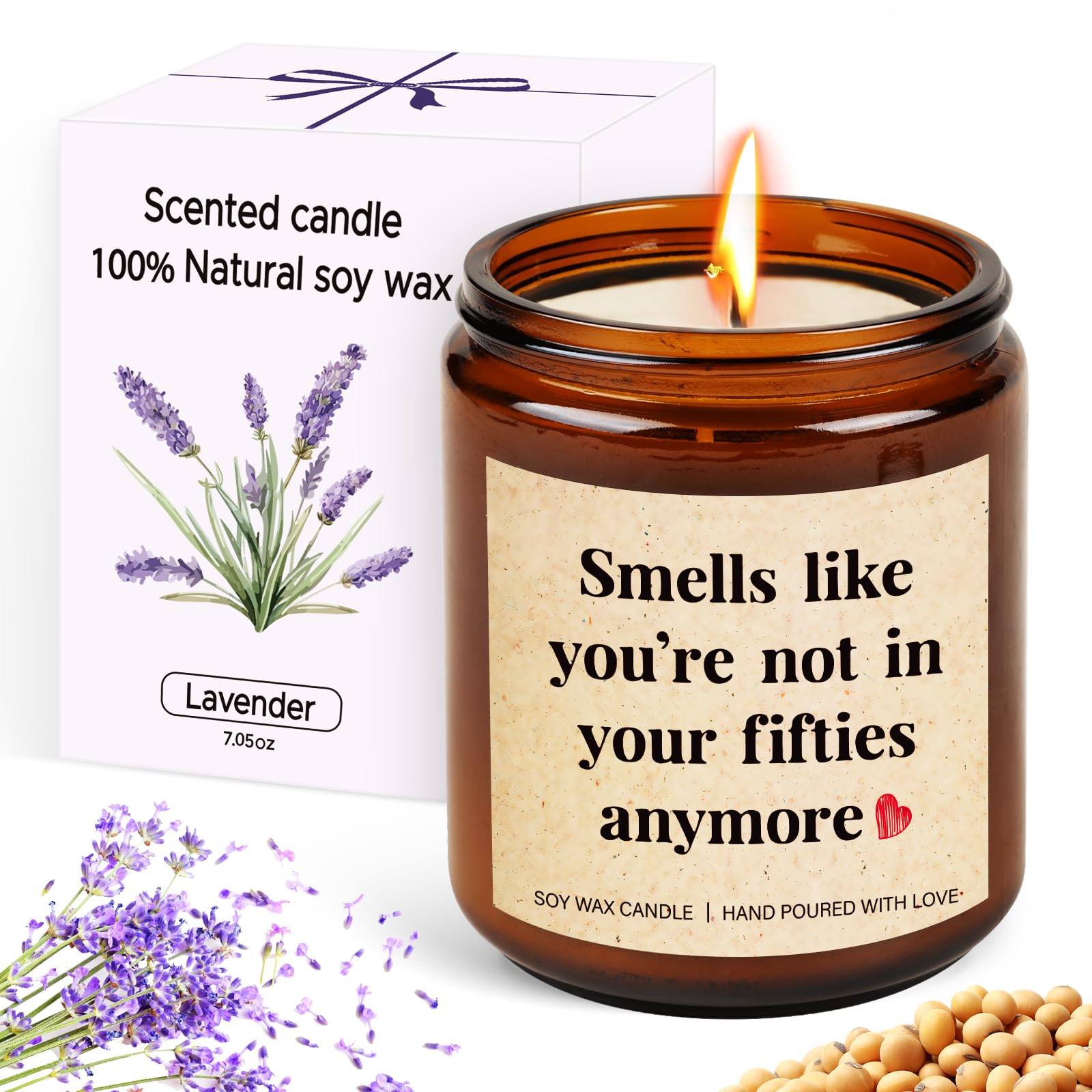 TUZELIYA 50th Birthday Candle Gifts - Lavender Scented Soy Candle - Handmade 50th Birthday Decorations for Women Men, 1975 Birthday Gift Ideas for Her