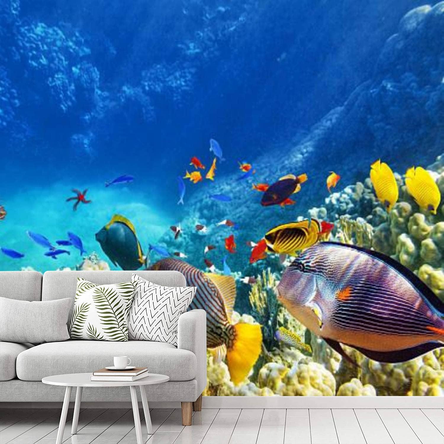 Peel and Stick Wallpaper Underwater World with Corals and Tropical Fish