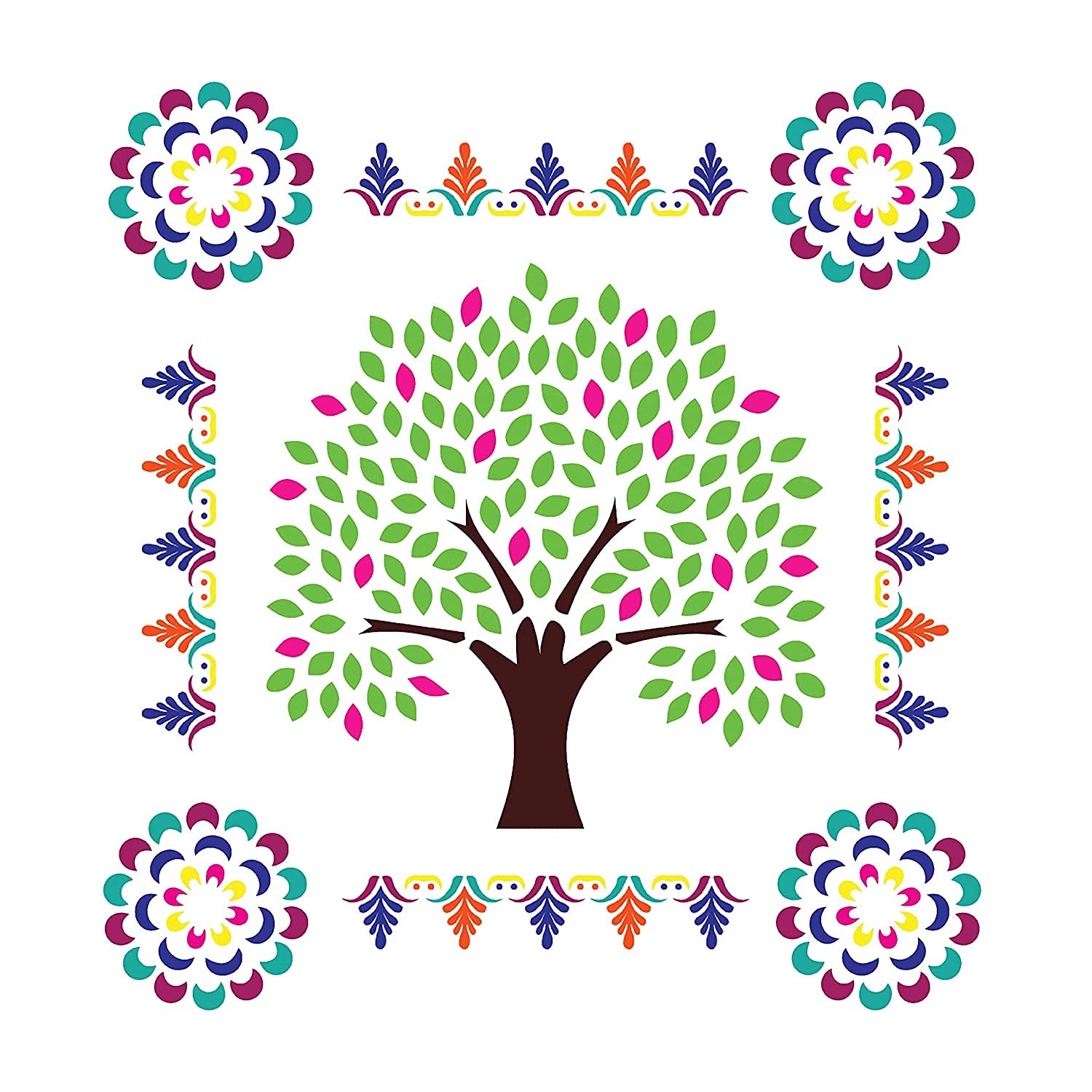 7-teiliges Set Rangoli-Schablonen, Mandala-Design, lasergeschnittene Malvorlage, Wandschablone, Diwali-Dekoration, Bodenschablonen-Set, 07