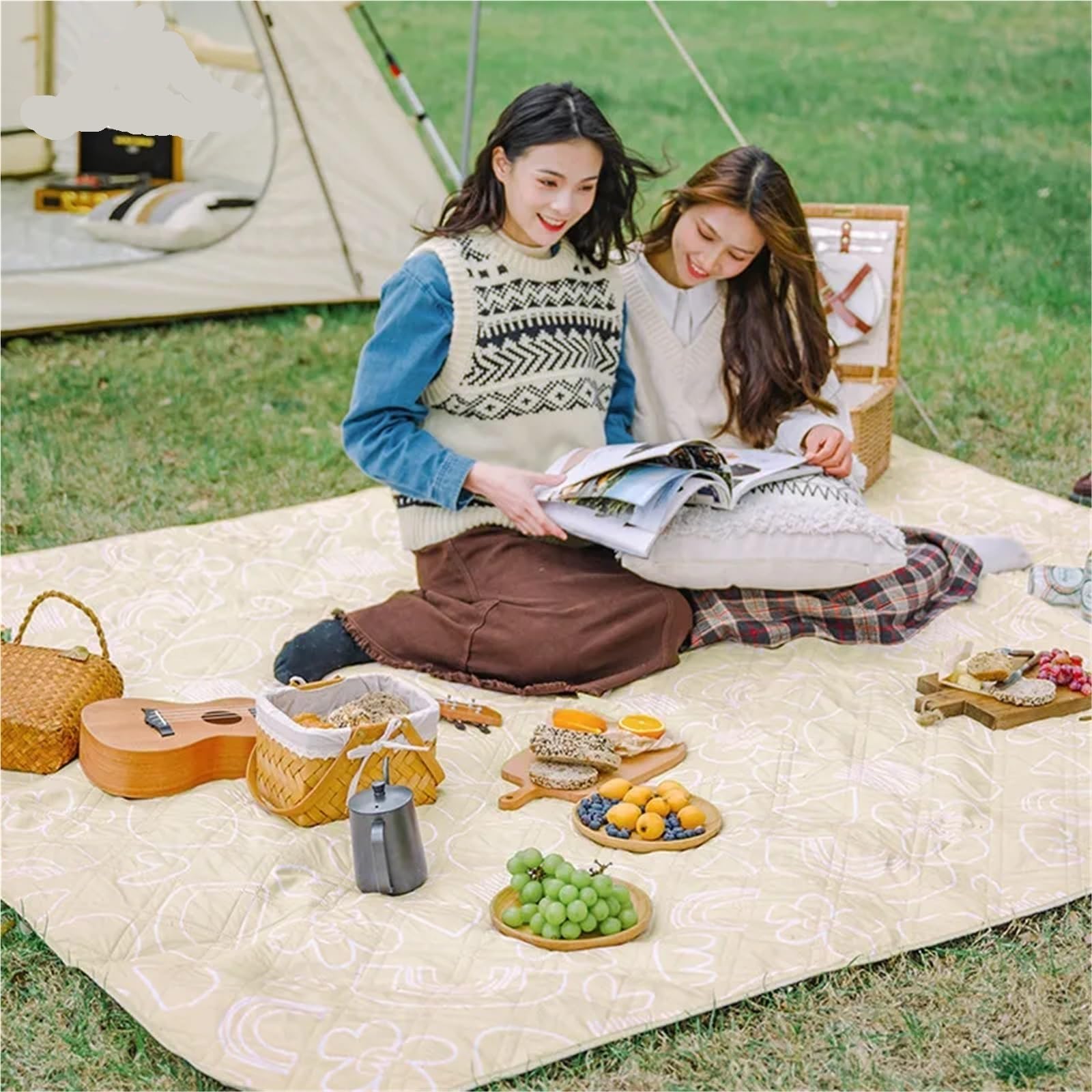 Esterilla de Picnic Impermeable for Exteriores, Terciopelo Piel melocotón, Lavable a máquina, portátil y Plegable for Acampar para Acampar, Parque, jardín(Gray-170x200cm)