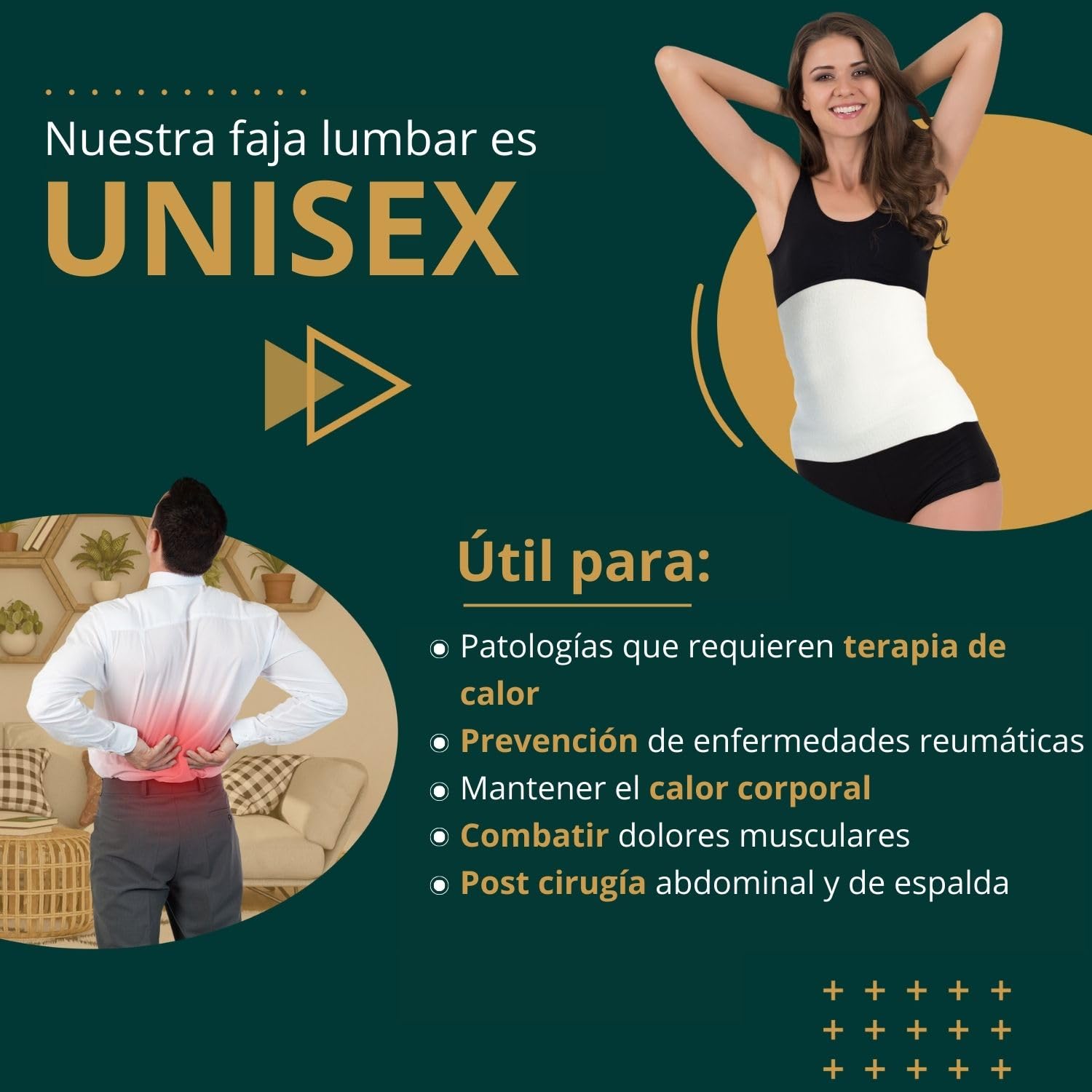 Easy8 – S Faja Lumbar Hombre Mujer Trabajo de Algodon y Lana, Faja Abdominal, Cinturón Lumbar, Térmica, Dolor Espalda, Postoperatoria, Postquirurgica, Ortopedica, Pancera
