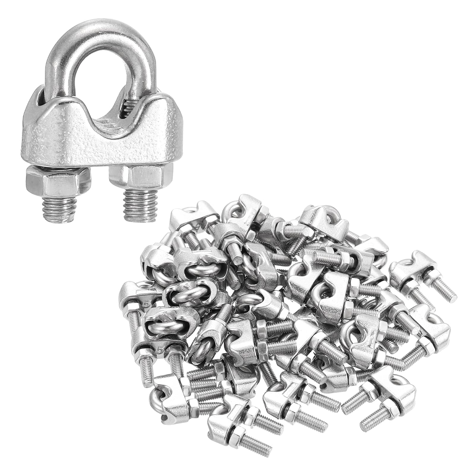 QUARKZMAN 120 Pezzi Morsetti Per Cavo In Acciaio 3/16 Pollice M5 Piccoli 304 Morsetti A U In Acciaio Inossidabile Ferramenta Per Fissaggio Sicuro Cavi Marine Corda Per Bucato Argento