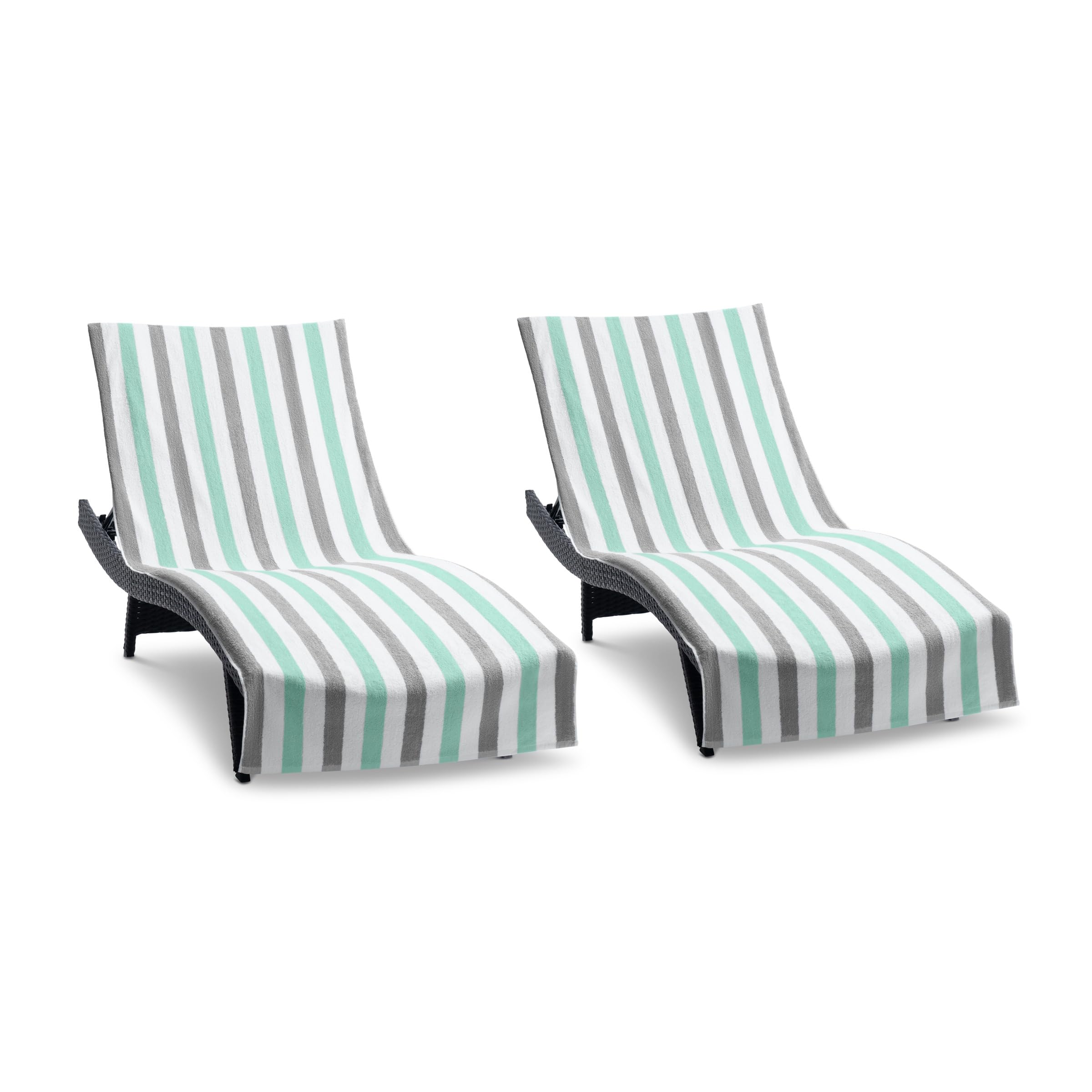 Arkwright Cabo Chaise Lounge Cover Towel with Pocket - Pack of 2 - Striped 100% Cotton Cabana Cover for Beach Pool Outdoor Chairs, 30 x 85 in, Grey/