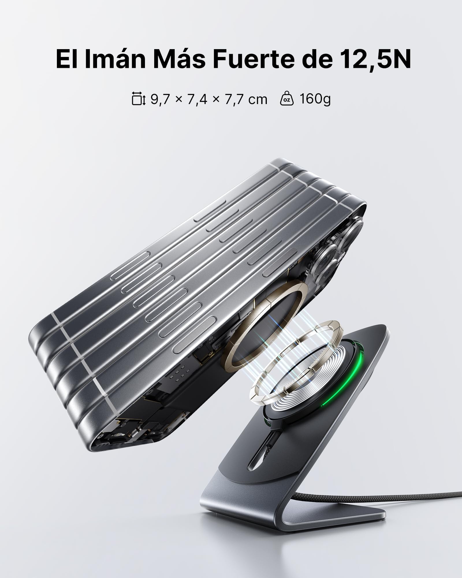 INIU Cargador Inalámbrico iPhone, 15W Certificado Qi2 Base Carga Rápida Magnética y Soporte Móvil, Mag-Safe Wireless Charger for iPhone 17 16 15 14 13 Pro Max Mini AirPods 4 3(con Adaptador USB C 20W)