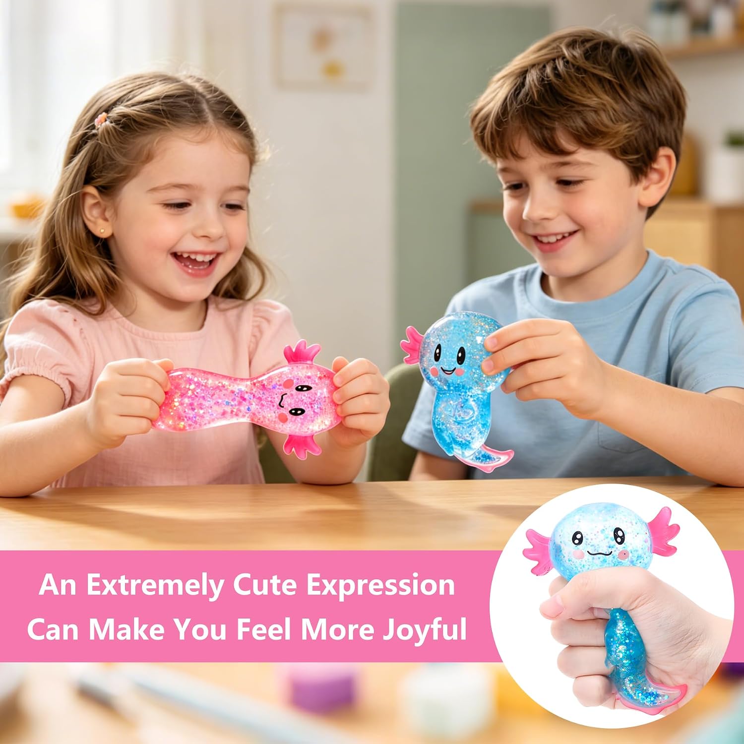 2Pcs Glitter Axolotl Squishy, Slow Rising Squeeze Toy, Malt Sugar Glitter Axolotl Fidget Toy for Stress Relief for Kids Adults,Birthday Party Favors, Children's Day Gifts