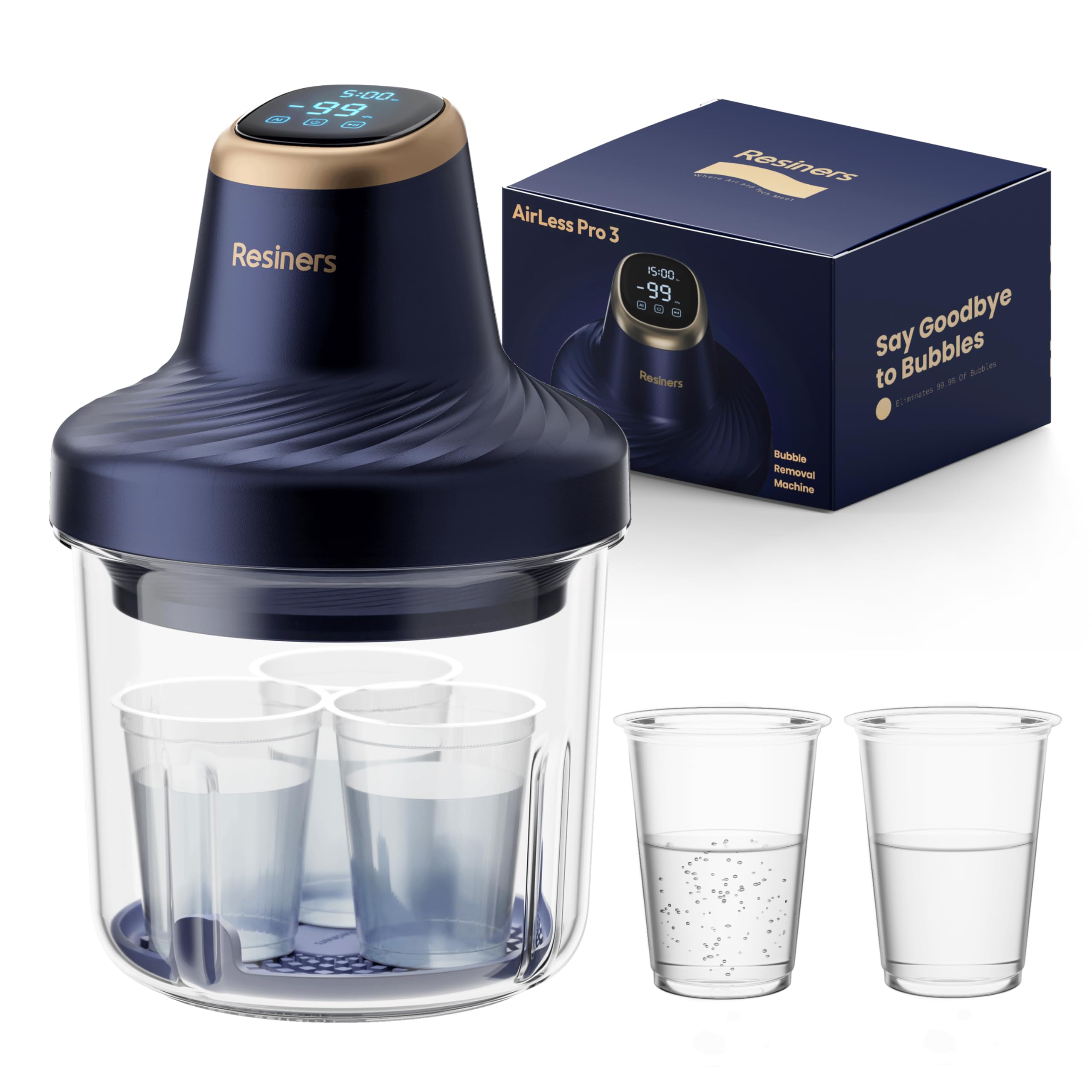 Resiners Airless Pro3 Machine à Éliminer les Bulles Résine, Chambre à Vide 99kPa (22L/min), Élimine 99% Bulles en 3 Min, 3.2L Grande Capacité pour Époxy, Résine UV, Silicone et Travaux de Joaillerie