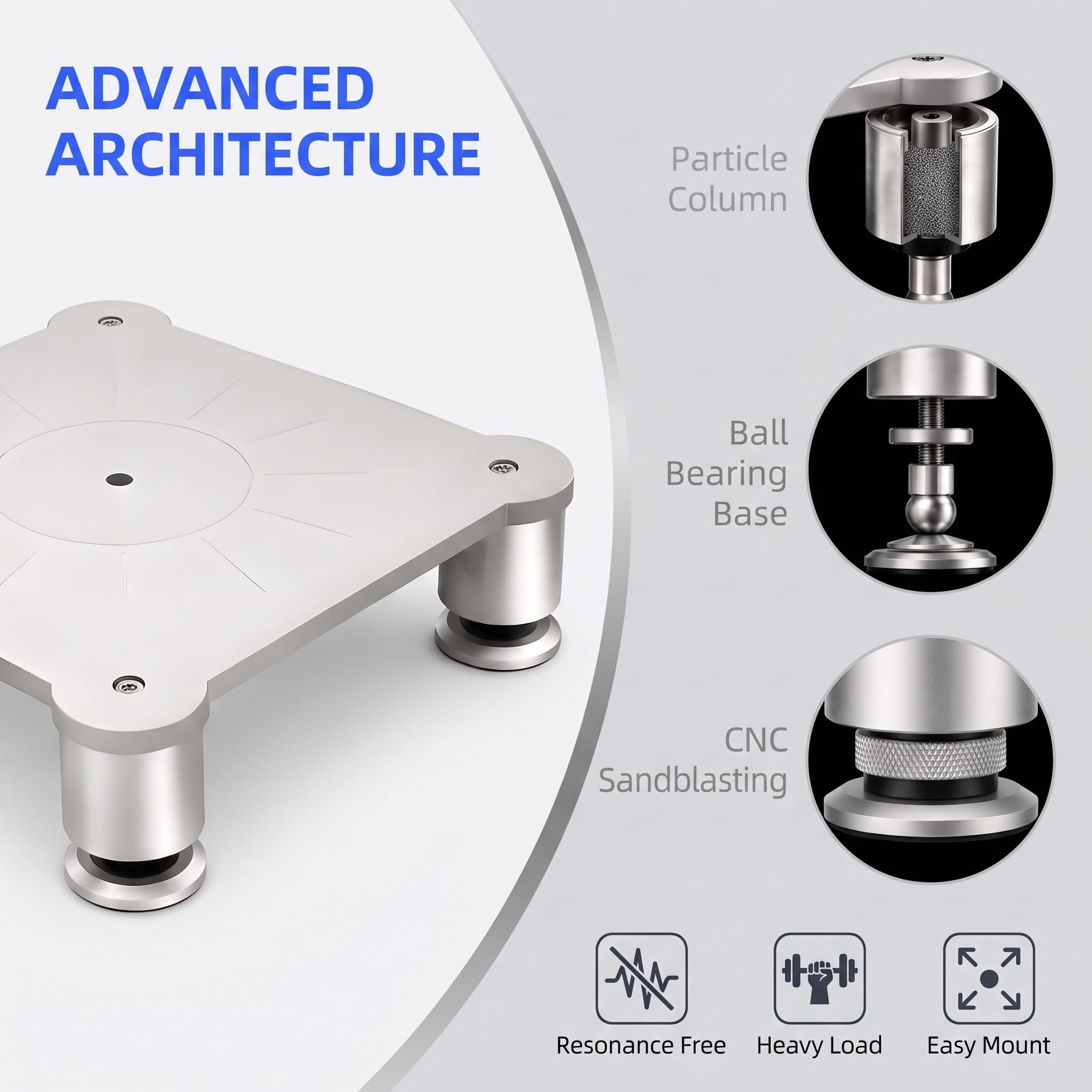 Base De Aislamiento para Tocadiscos, Plataforma De Aislamiento para Altavoces HiFi, Soporte De Aleación para Altavoces, con Patas Ajustables En Altura, para Una Mayor Claridad