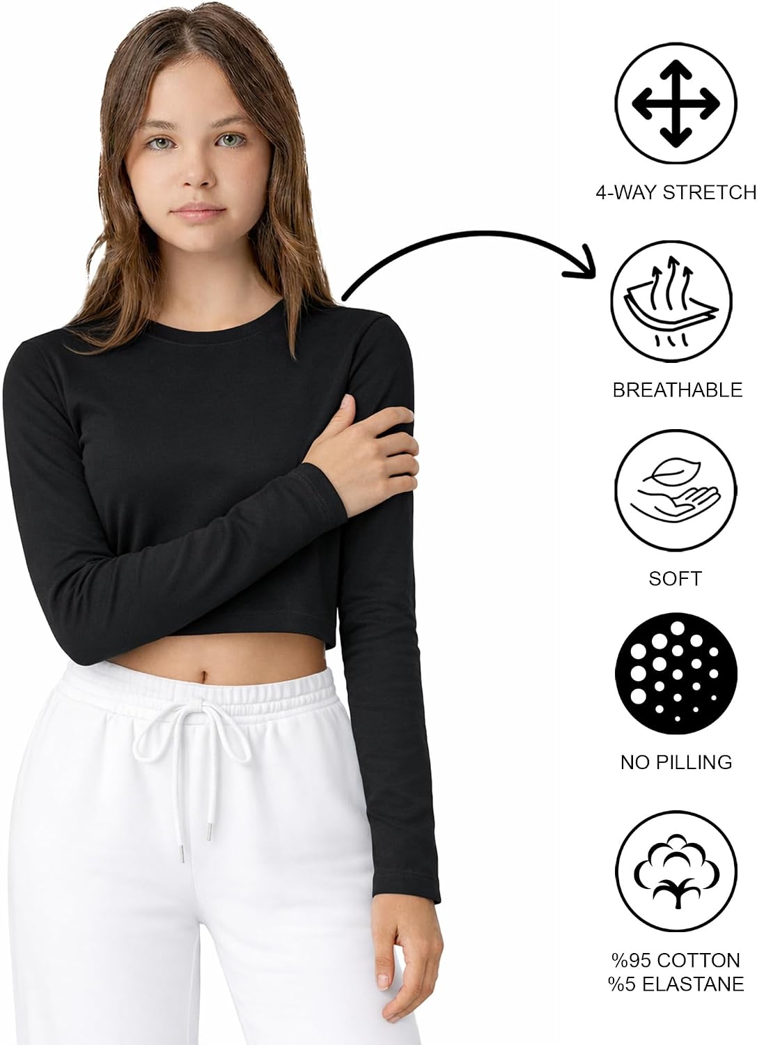 Lilax Girls Long Sleeve Crop Top Slim Fit Tee Crewneck Basic T-Shirt