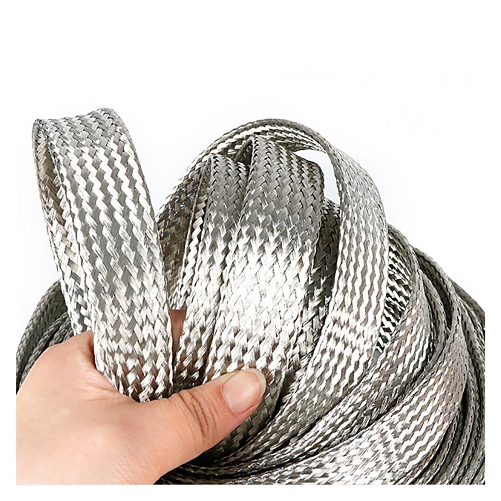 Geflochtenes Erdungsband, Bleidraht, geflochten, aus reinem verzinntem Kupfer, 10 Meter, Metallmantel, Signalkabel, geschirmt, 1,5 bis 12 mm², Breite 4 bis 20 mm (Kupfer, 8 mm Breite 4 mm²)