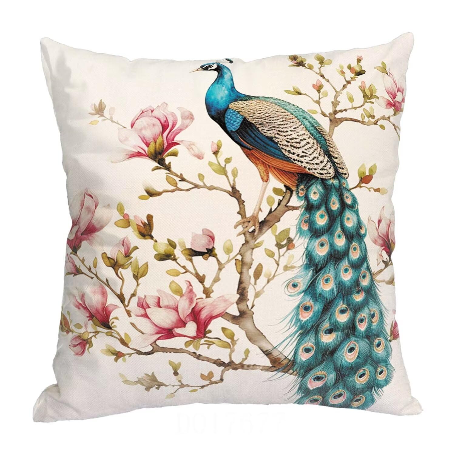 Housse de Coussin 65x65cm Lot de 4 Housse Coussin Doux Coussin Fleur Canapé Taie d'oreiller Paon Housses de Coussin en Doux pour Chambre, Chaise, Lit, Salon, Jardin, Canapé Decoration Maison mu-450
