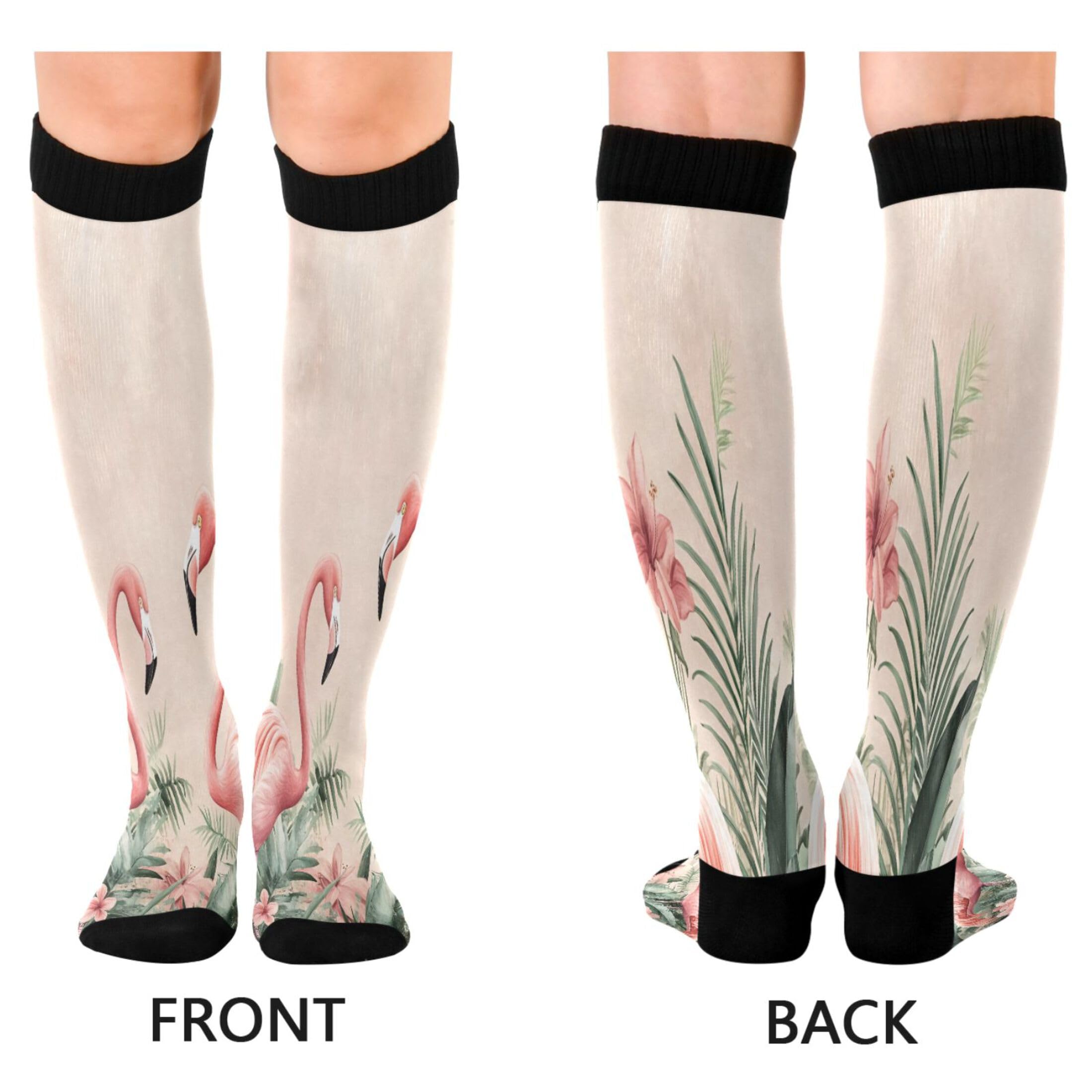 Burbuja Flamingos in Jungle Compression Socks for Women Men (20-30mmHg), Knee High Socks Circulation Support for Sport Running Hiking Nurse, 1 Pair