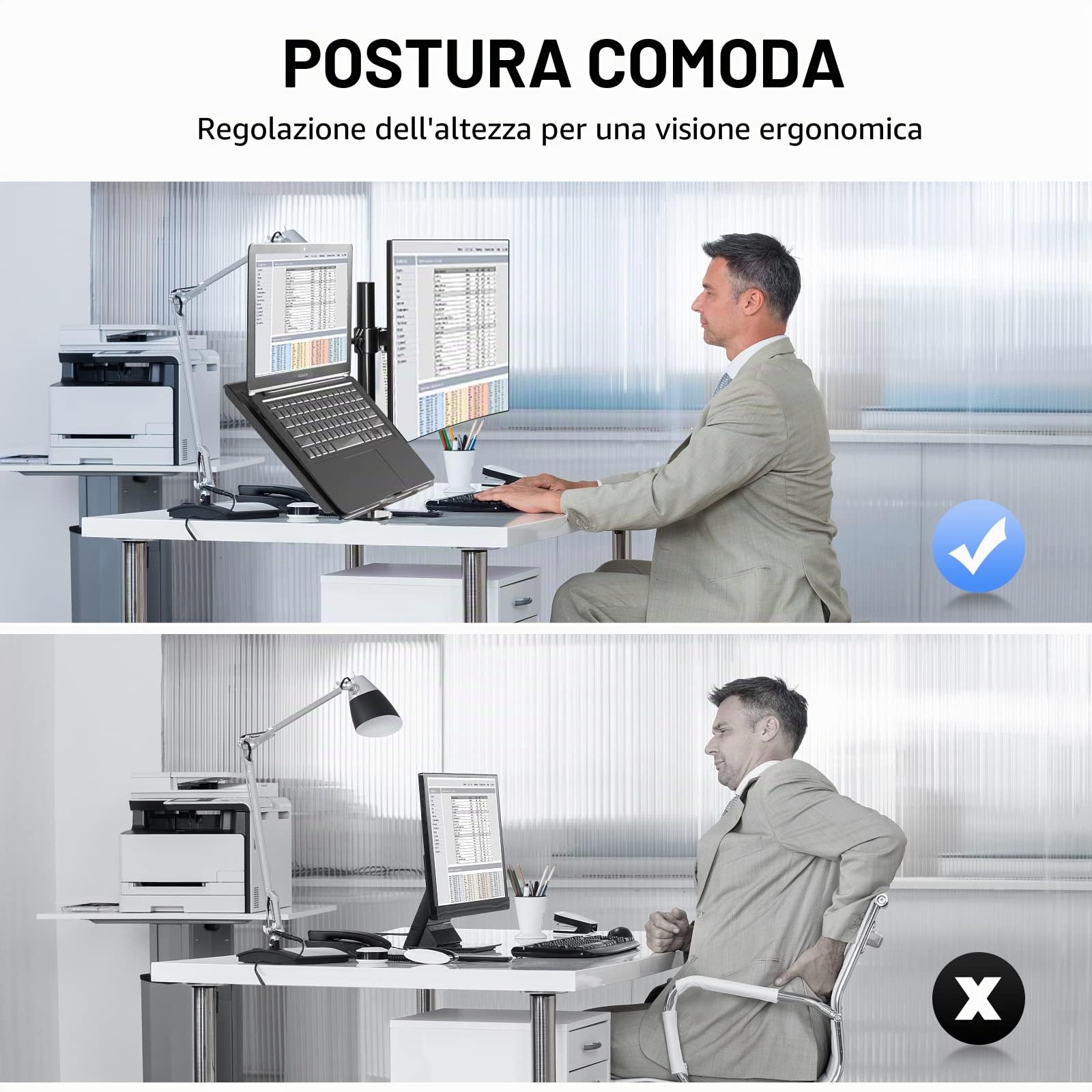 suptek Supporto per braccio per monitor da tavolo per notebook per schermi da 13-27" | Supporto per monitor bloccato MD6432TP004