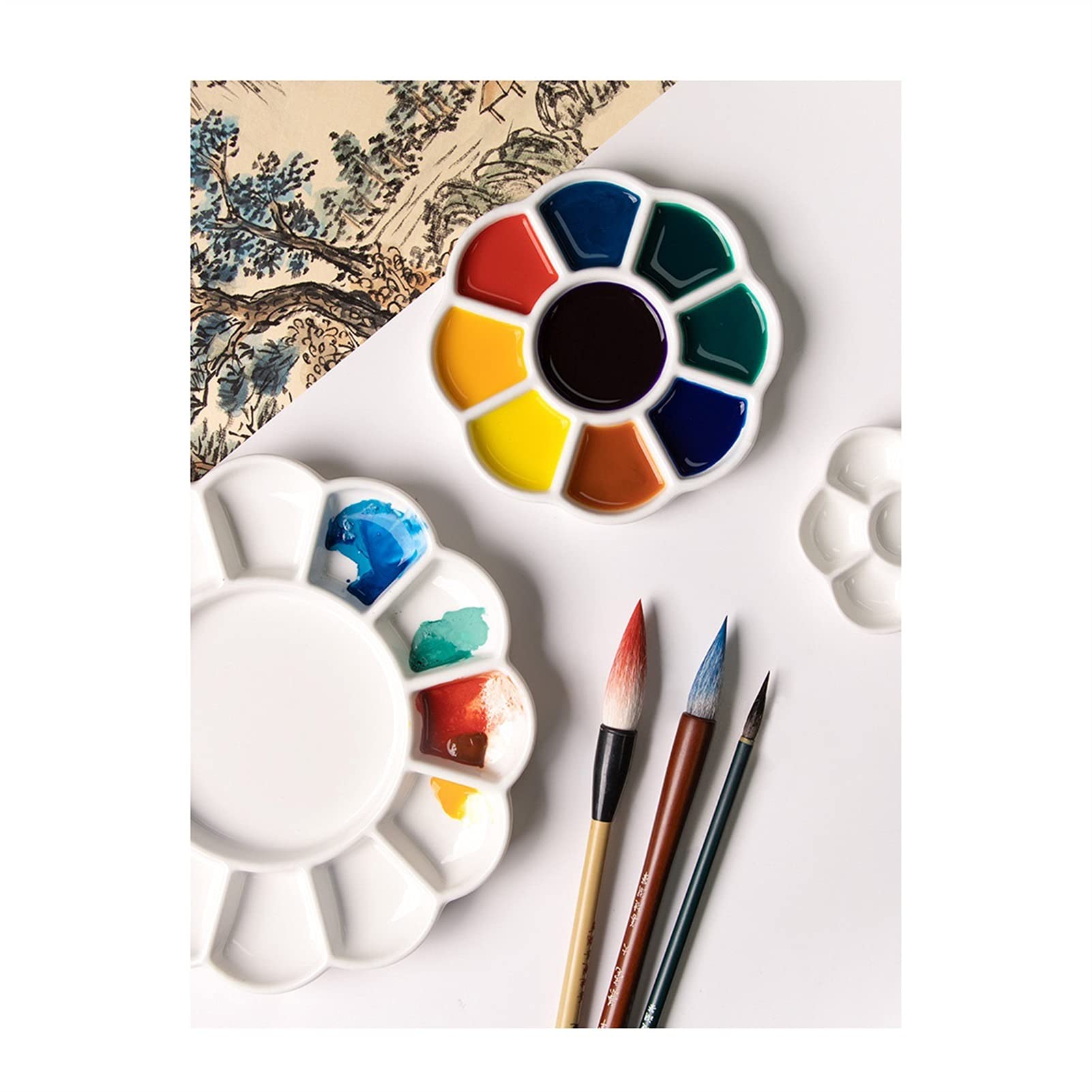Paleta farb ceramicznych, taca akwarelowa z porcelany, paleta do mieszania kwiatów w kolorze śliwkowego kwiatu, miniaturowa akrylowa farba olejna dla studentów sztuki, łatwa do czyszczenia porcelana,