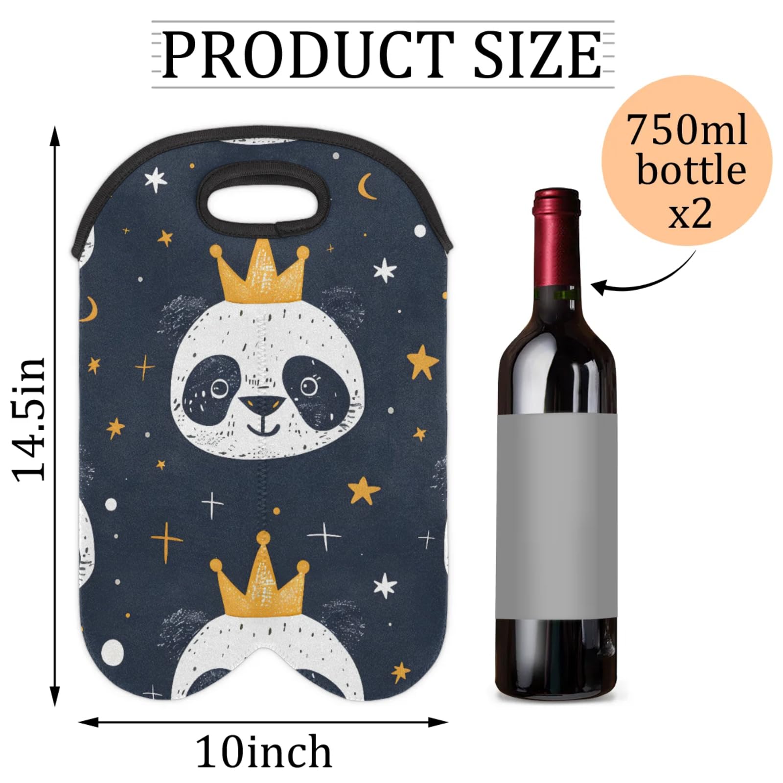 GzLeyigou 2 Bottles Cute Panda Wine Bag Sleeve Totes Neoprene Protective Wine Carrier Bag for Wine,Water, Champagne, Beer, Baby Bottles,Gift 14.5 x 10 Inches