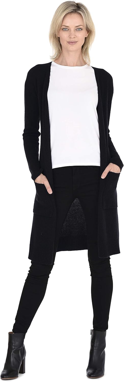 Cashmeren Mid-Length Open Cardigan 100% Cashmere Long Profile Sleeved Sweater for Women - Image 5