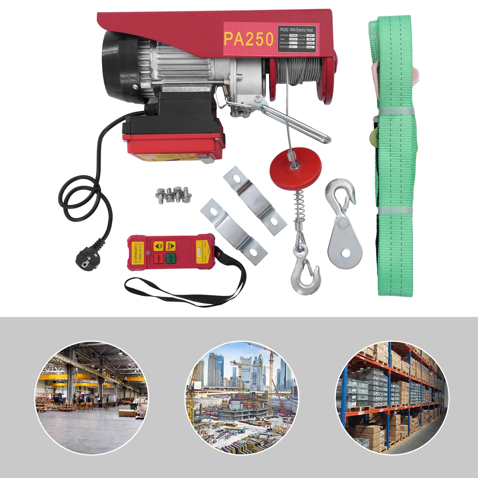 Verricello elettrico 220 V, capacità di carico 250 kg/400 kg/600 kg/1000 kg, altezza di sollevamento 6/12 m, velocità di sollevamento 10 m/min, sollevamento elettrico IP40, per garage