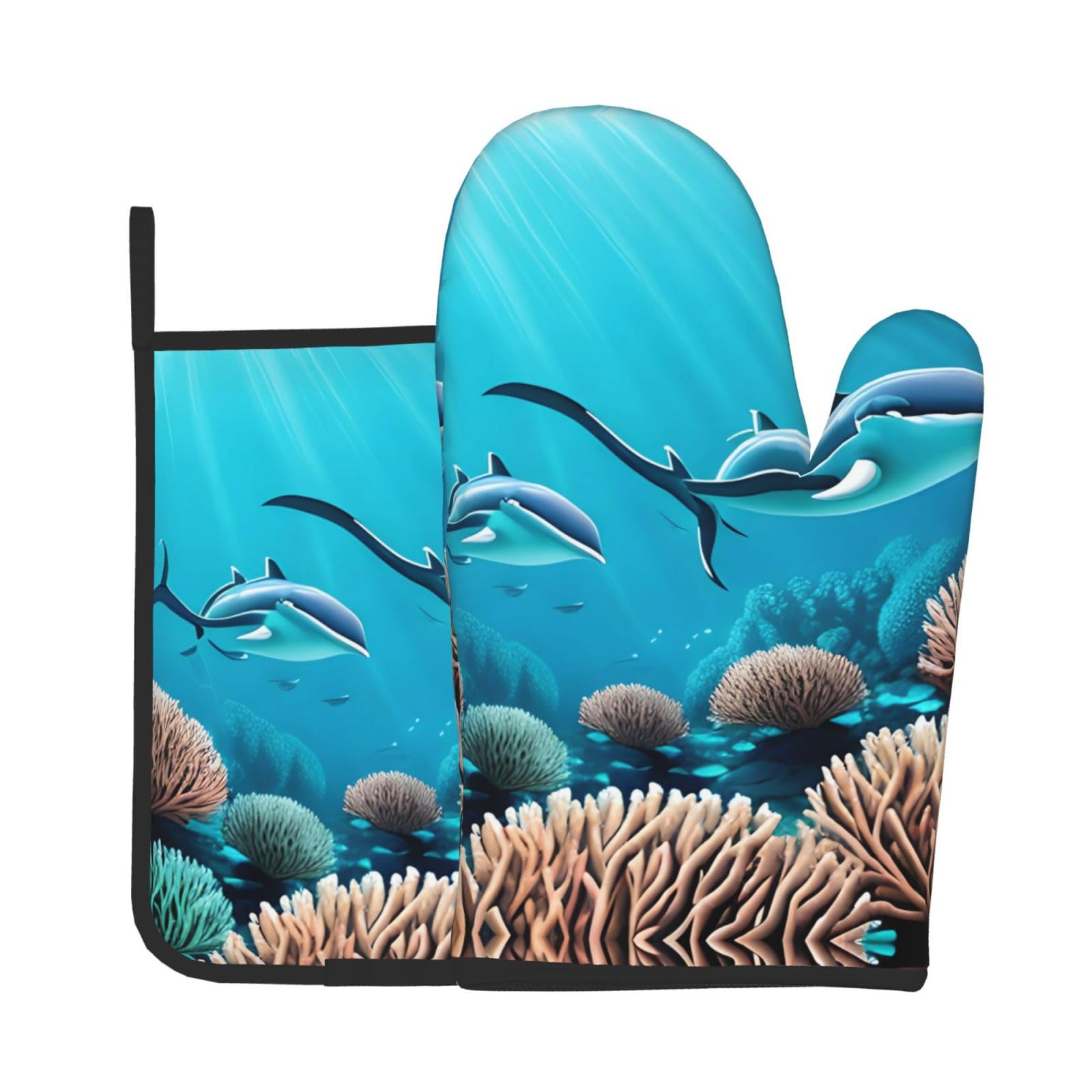 Oven Mitts and Potholders Set of 2 for Kitchen Baking Cooking GrayDeep Sea Whales Thick and Durable