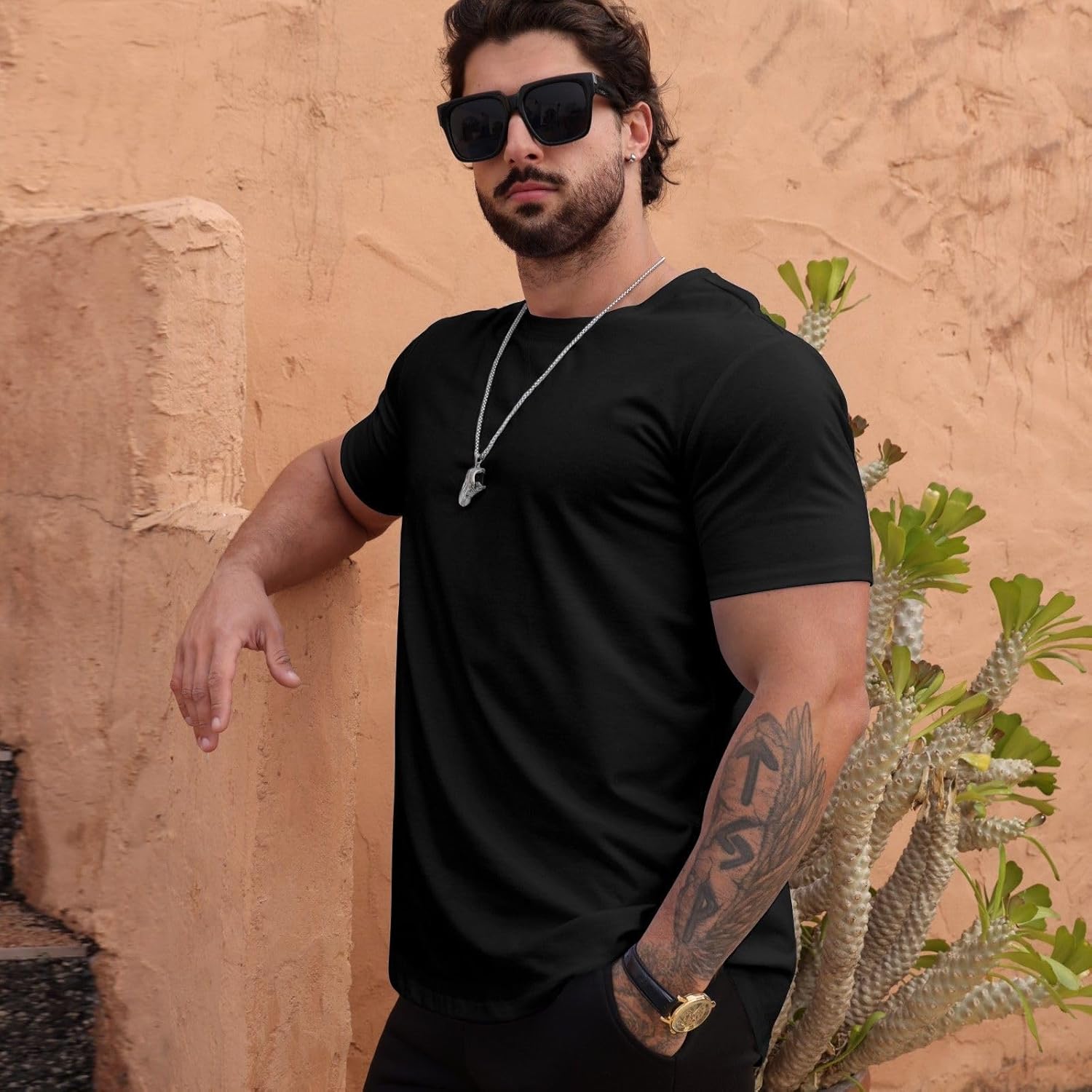 Mens T Shirts Casual Hipster Hip Hop Longline Crewneck Tee Shirts - Image 3