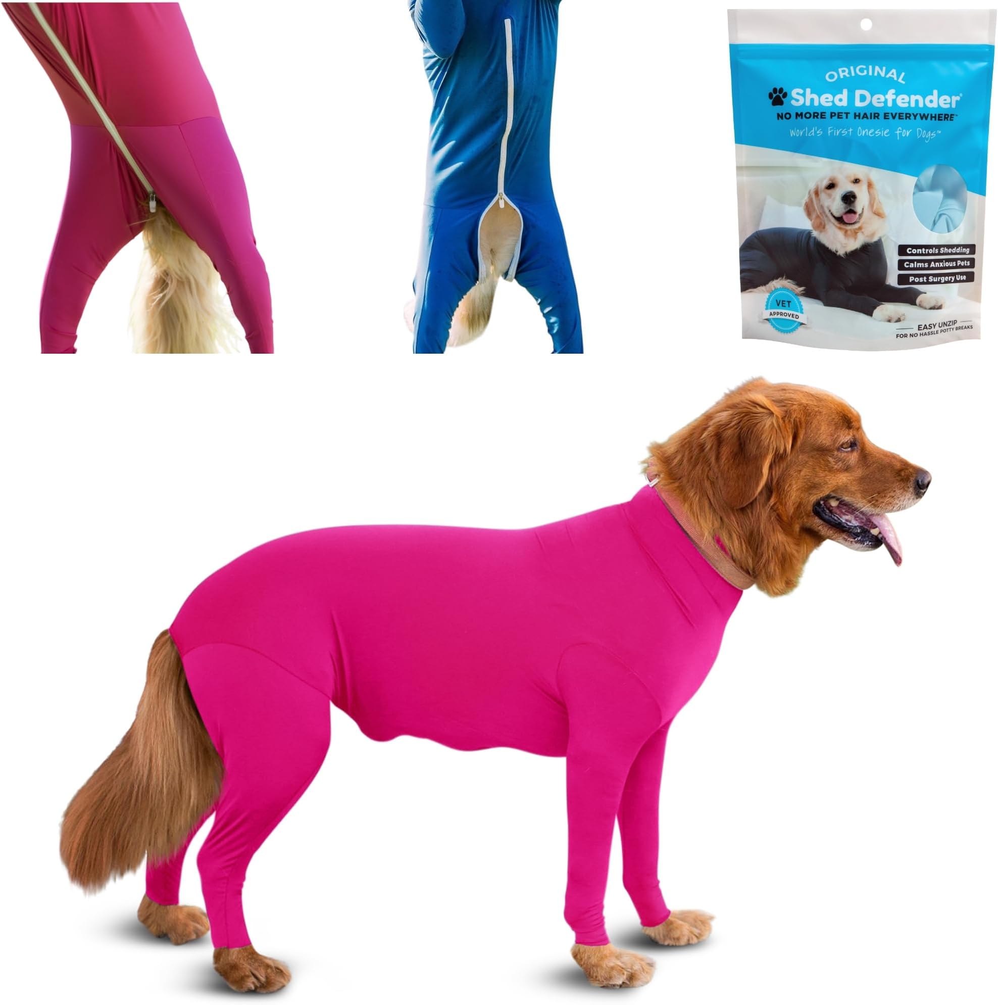 Shed Defender Original Dog Onesie for Dog Shedding, Seen on Shark Tank, Lightweight Breathable, Bodysuit for Dogs, Recovery Suit, Jumpsuit, Dog Body Suit, Shed Shirt, Post Surgery Onesie, Vet Approved