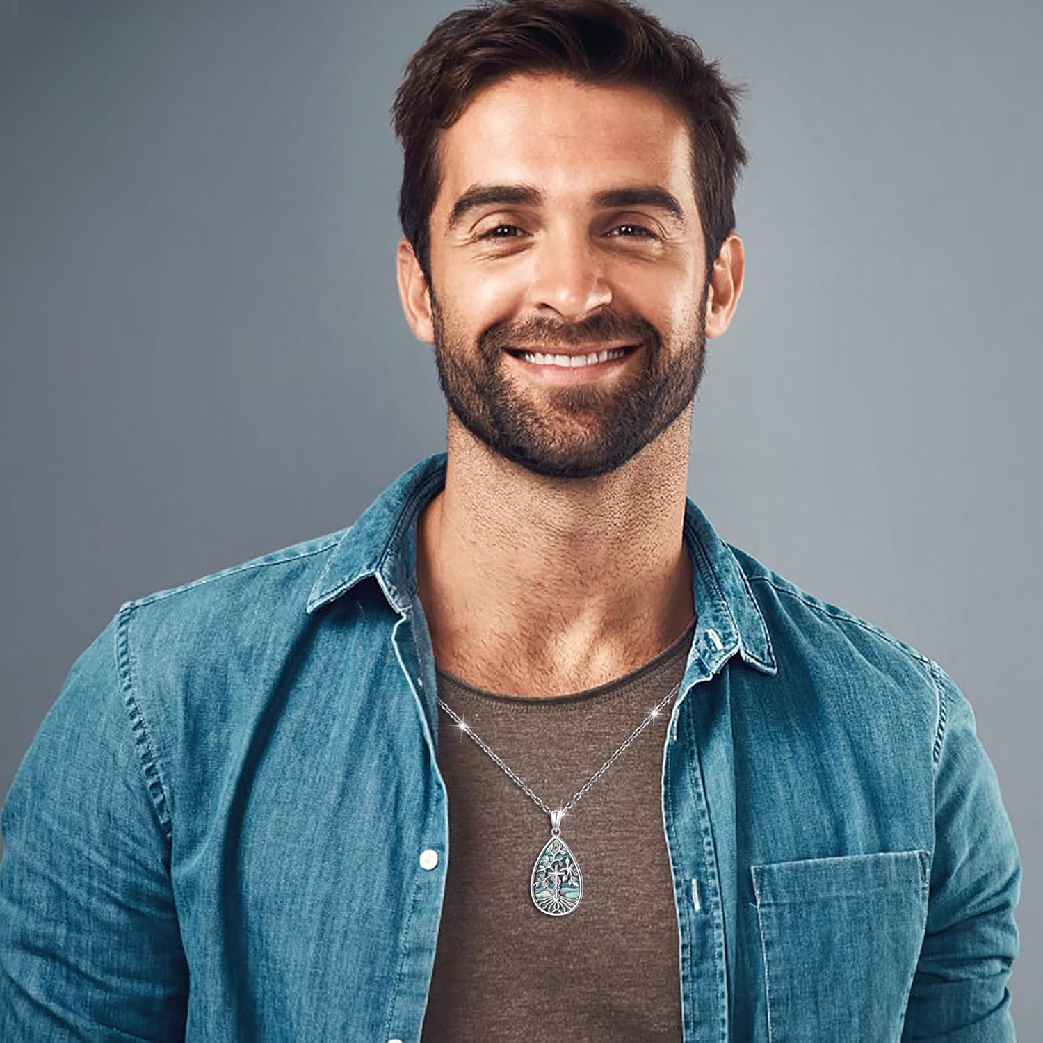 Abalone Shell Tree of Life Necklace 925 Sterling Silver Tear Drop Cross Pendent Necklace Mothers day Christmas Jewelry Gift for Women Men - Image 7