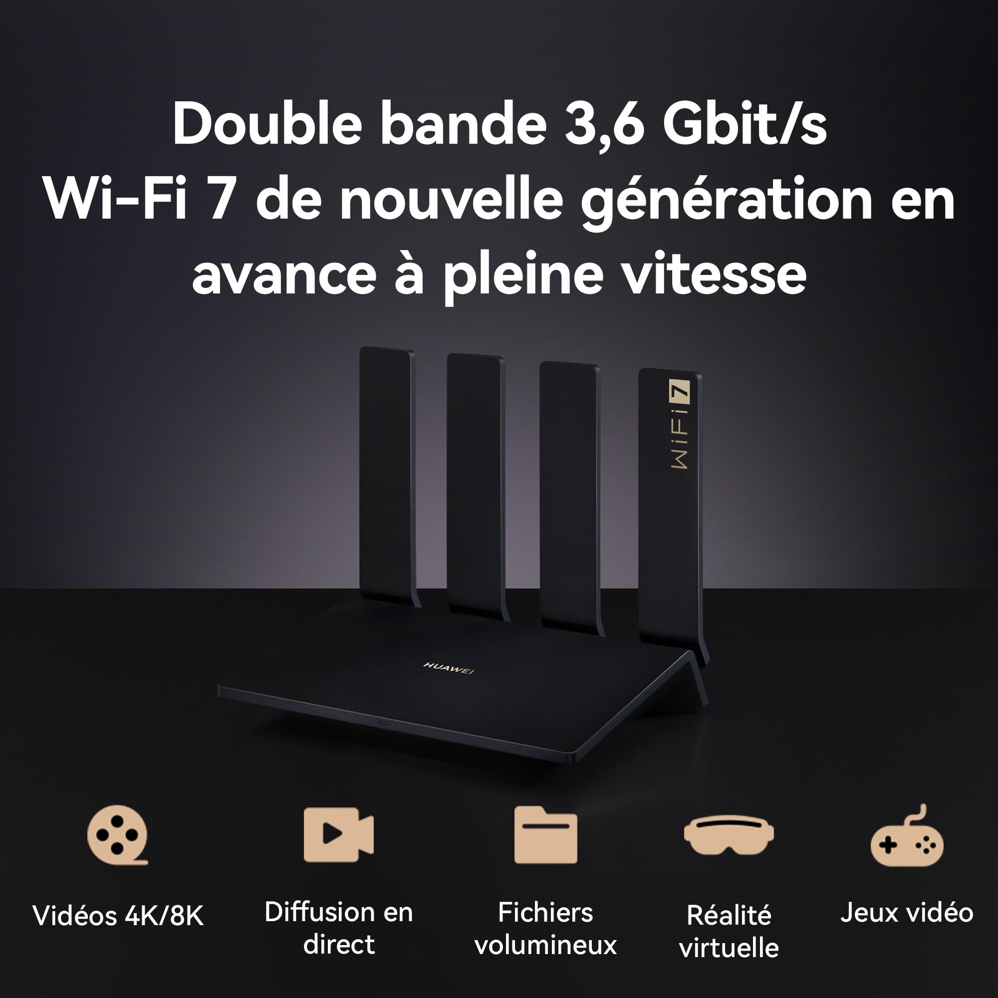 HUAWEI WiFi BE3 Pro, Wi-Fi 7 Double Bande 3,6 Gbit/s, Antenne Intelligente, 2x2,5GE+2xGE