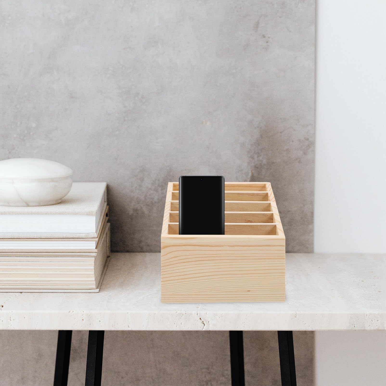 Organizer da Scrivania in Legno a 5 Scomparti per Smartphone | Vano per Carte e Accessori, Design Semplice, per Istituti Educativi e Laboratori di Riparazione