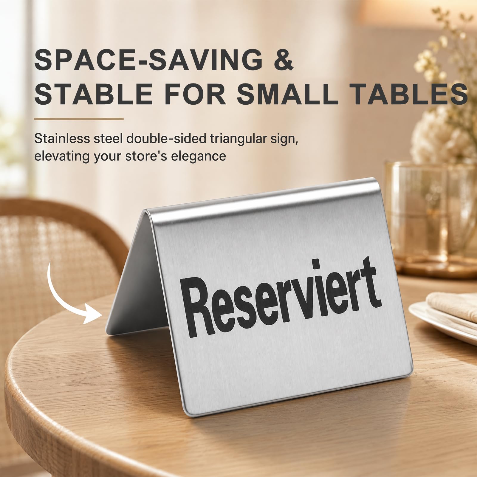 20 carteles de reserva en ambos lados de acero inoxidable para eventos, 50