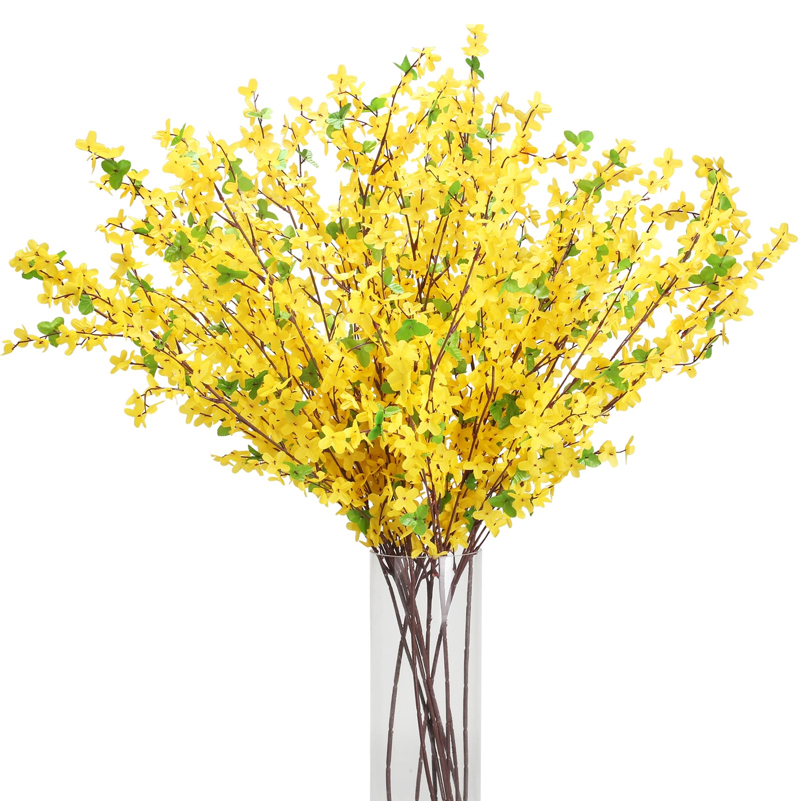 10PCS 34.65'' Artificial Forsythia Branches Yellow Flowers Fake Forsythia Blossom Long Stems Fake Winter Jasmine Cemetery Flowers for Home Table Wedding Graveyard Indoor Outdoor Decor