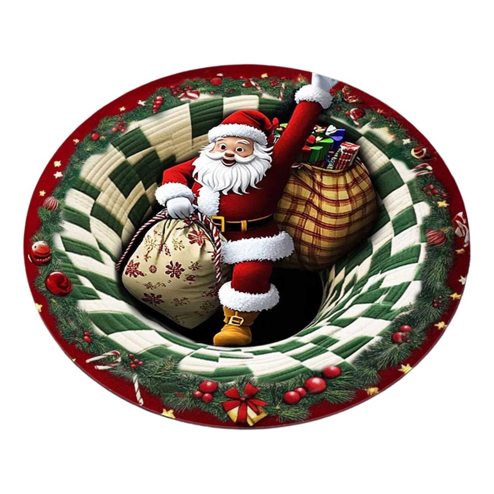 our fave 1 Santa Optical Illusion Round Rug Washable Holiday Carpet for Home Christmas Bedroom Decorations Festive Floor Mat